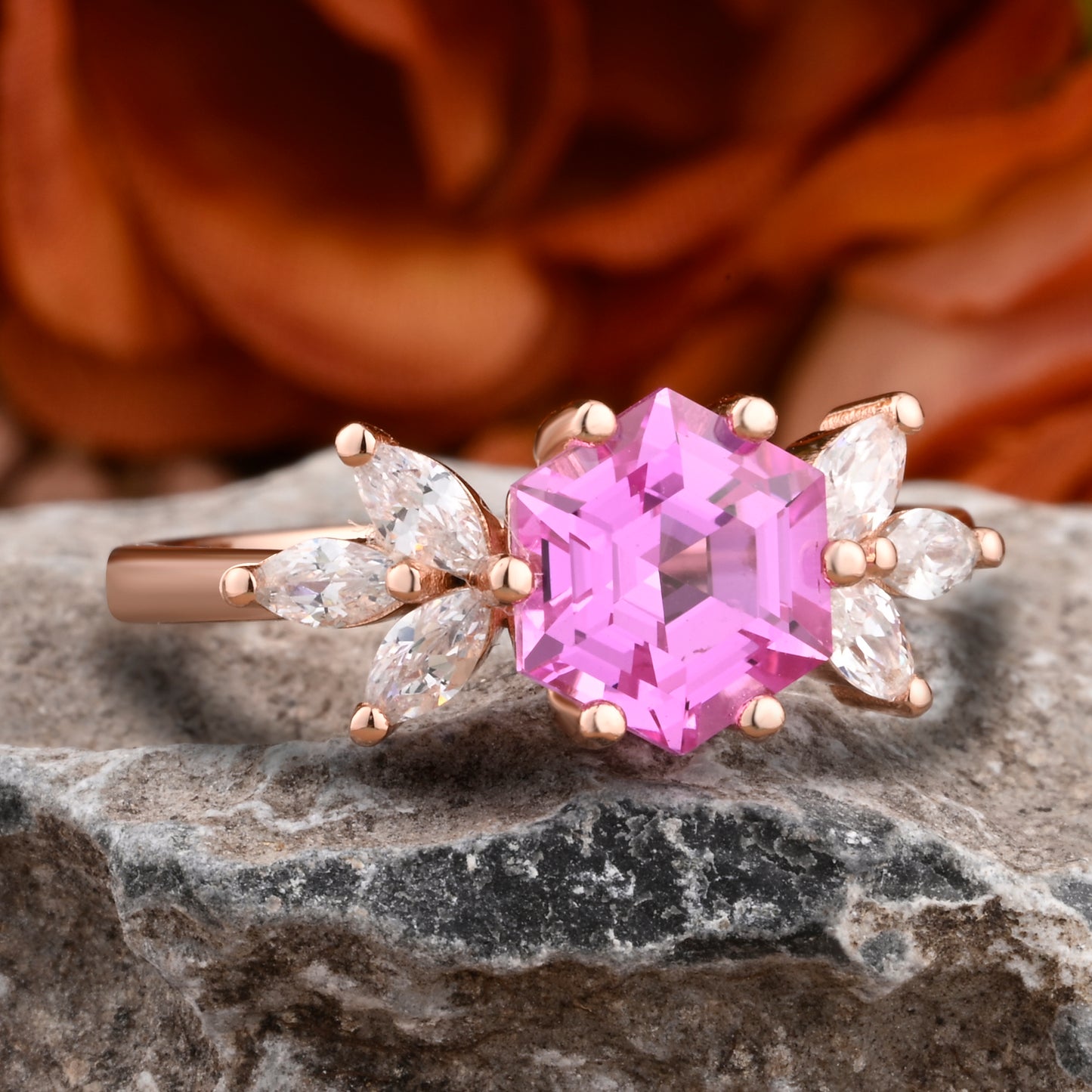 Vintage Violet Agate Wedding Ring Hexagon Cut Amethyst Engagement Ring Unique Bridal Ring Art Deco Amethyst Ring Anniversary Gift Ring