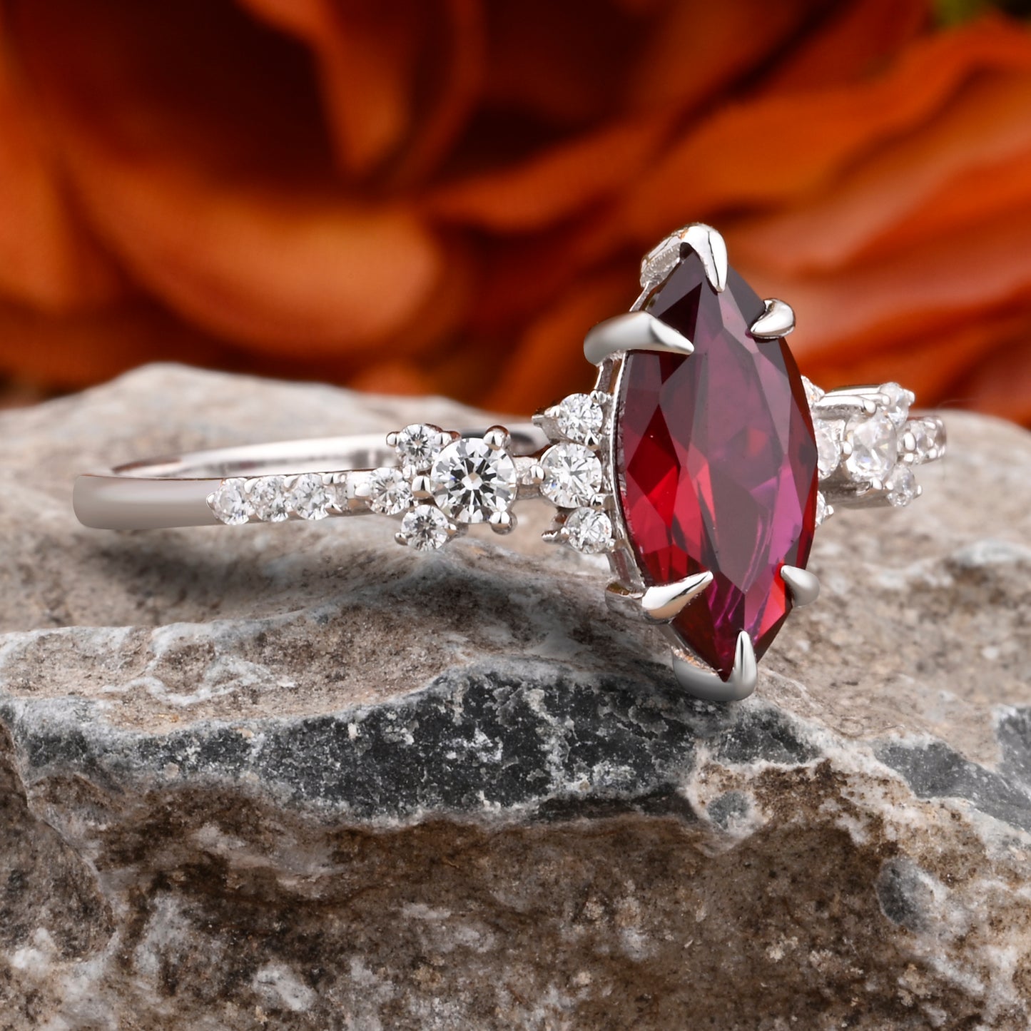 Vintage Marquise Cut Natural Ruby Engagement Ring Sets Nature Inspired Moissanite Cluster Promise Ring Rose Gold Art Deco Women Gift Ver.2