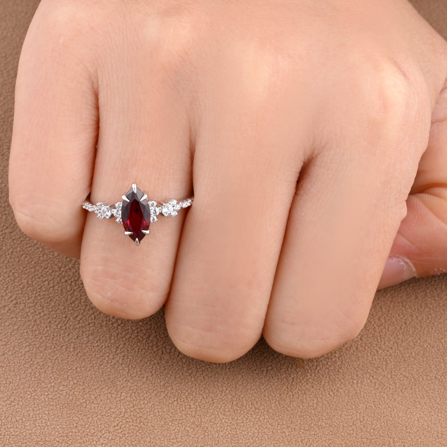 Vintage Marquise Cut Natural Ruby Engagement Ring Sets Nature Inspired Moissanite Cluster Promise Ring Rose Gold Art Deco Women Gift Ver.2