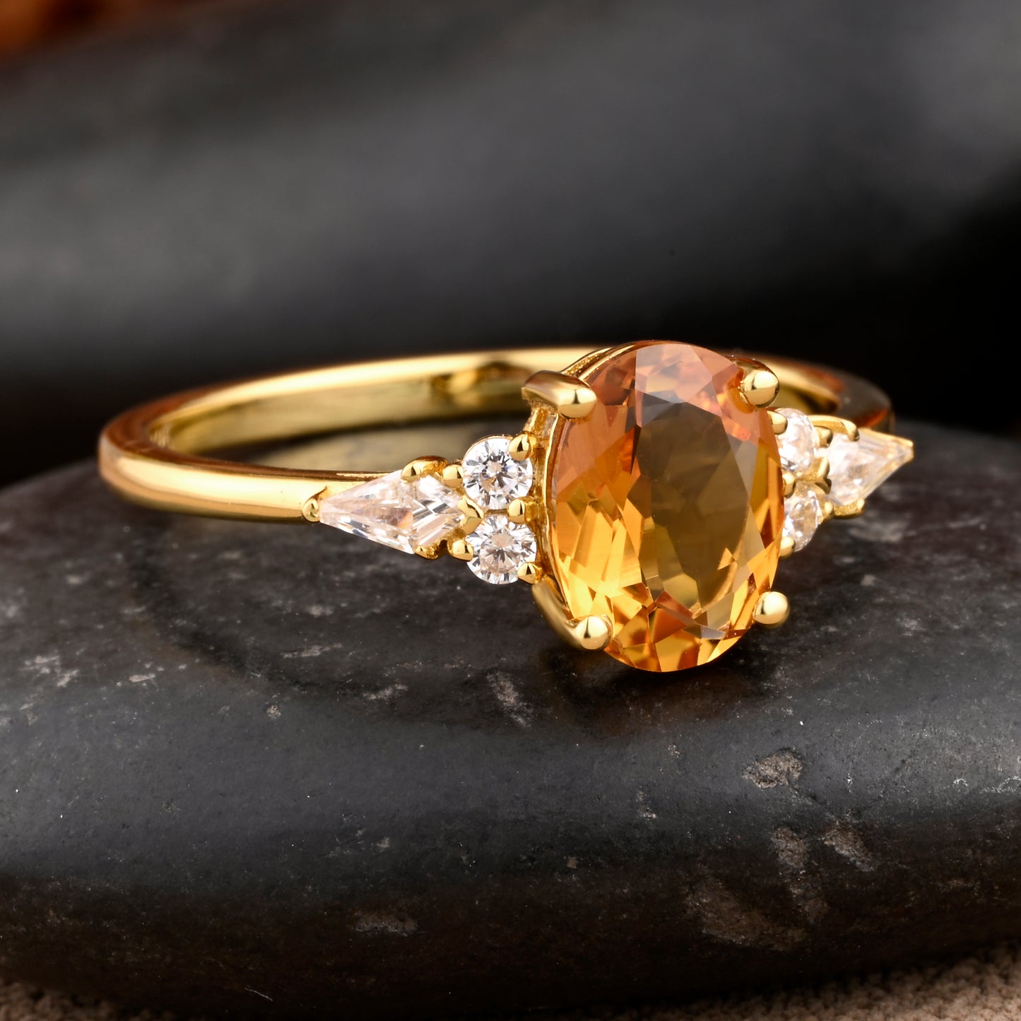 Bague de fiançailles vintage ovale en pierre de lune, bague de promesse unique en opale et moissanite