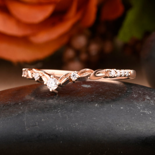 Marquise cut Moissanite Floral Curved Wedding Band Solid Gold Vintage Moissanite Wedding Band Dainty Promise