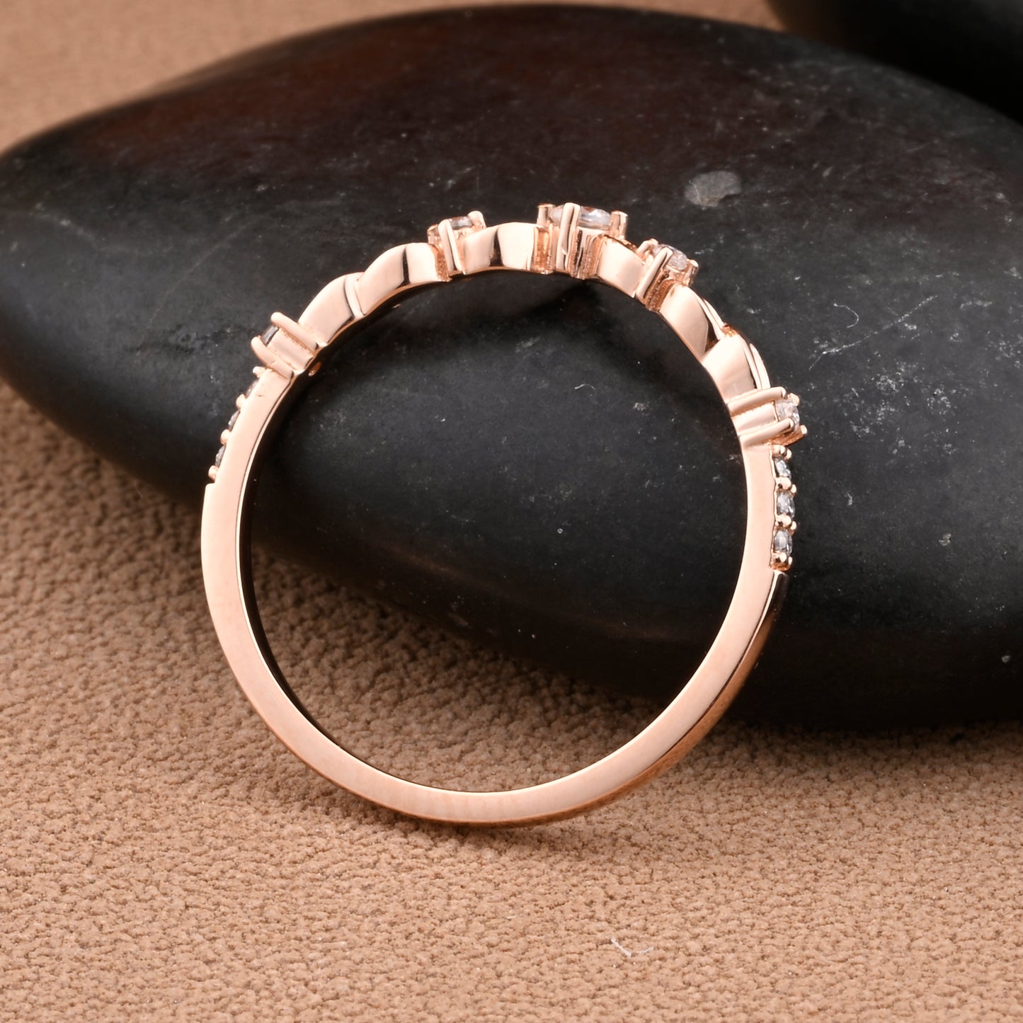 Marquise cut Moissanite Floral Curved Wedding Band Solid Gold Vintage Moissanite Wedding Band Dainty Promise