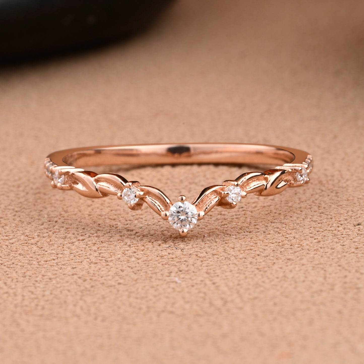 Marquise cut Moissanite Floral Curved Wedding Band Solid Gold Vintage Moissanite Wedding Band Dainty Promise