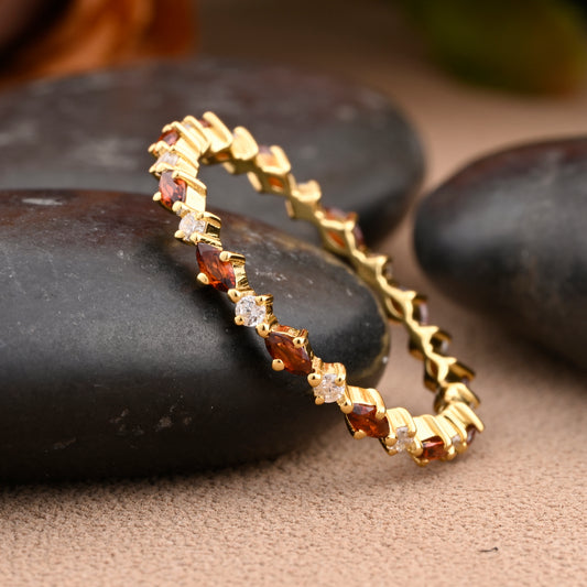 Unique Marquise Citrine wedding band Rose gold moissanite wedding band women full eternity matching stacking ring Anniversary gift for her