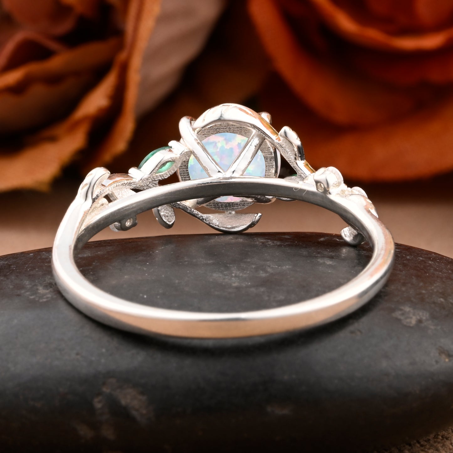 Bague de fiançailles vintage ovale en pierre de lune, bague de promesse unique en opale et moissanite