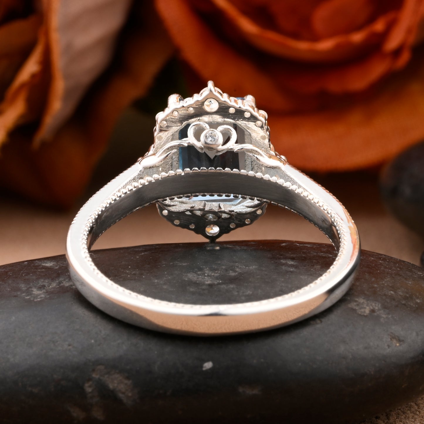 Bague de fiançailles vintage en forme de poire avec aigue-marine, ensemble de bagues de mariage uniques, cadeau d'anniversaire