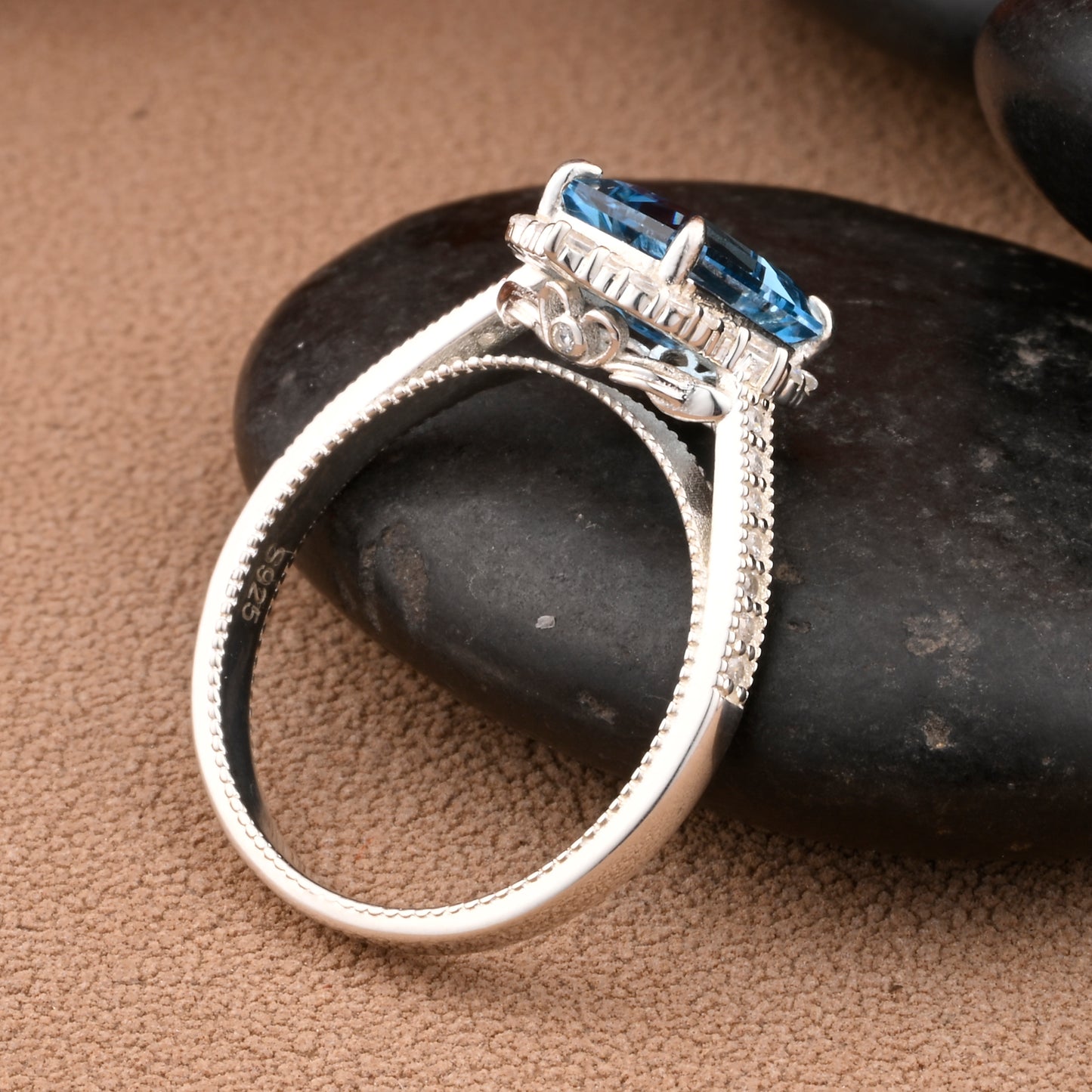 Bague de fiançailles vintage en forme de poire avec aigue-marine, ensemble de bagues de mariage uniques, cadeau d'anniversaire