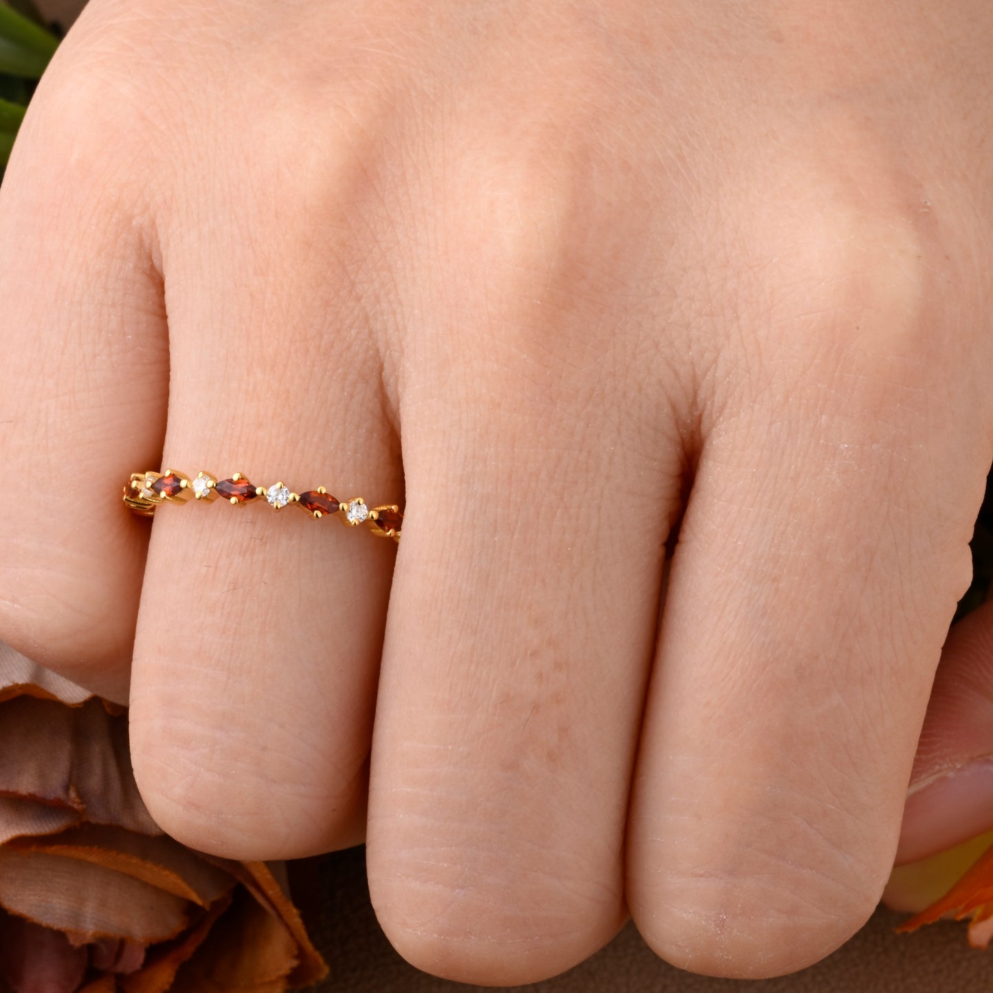 Unique Marquise Citrine wedding band Rose gold moissanite wedding band women full eternity matching stacking ring Anniversary gift for her