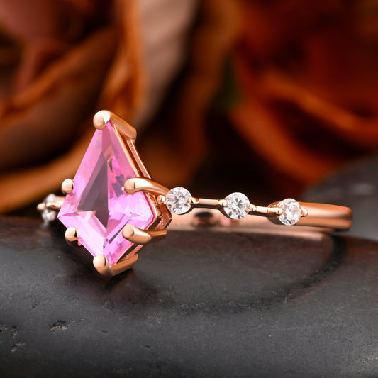 Vintage Kite Cut Pink Sapphire Engagement Ring 14k Rose Gold Ring Unique Wedding Bridal Promise Ring Gemstone Ring Women Anniversary Gift