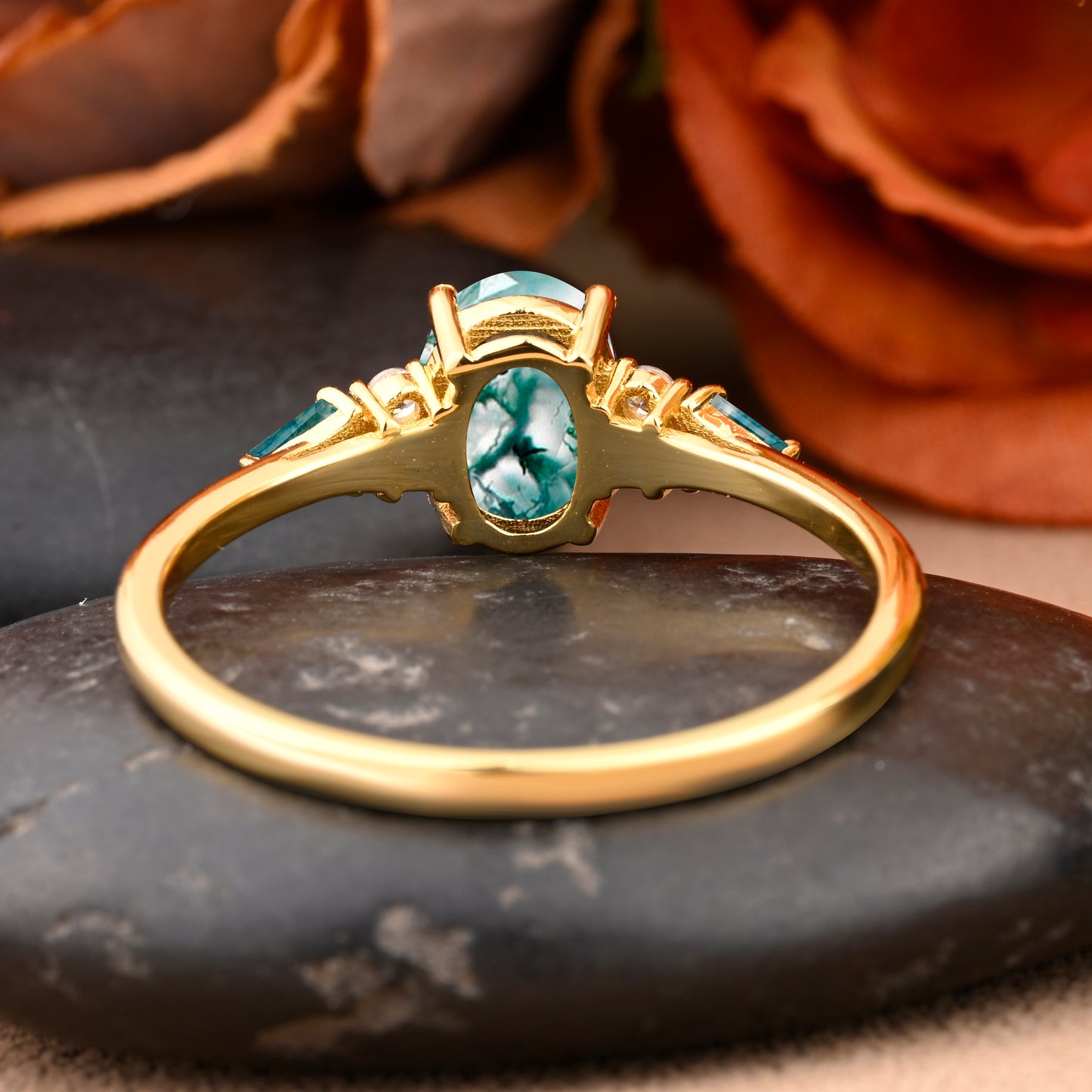 Bague de fiançailles vintage ovale en pierre de lune, bague de promesse unique en opale et moissanite