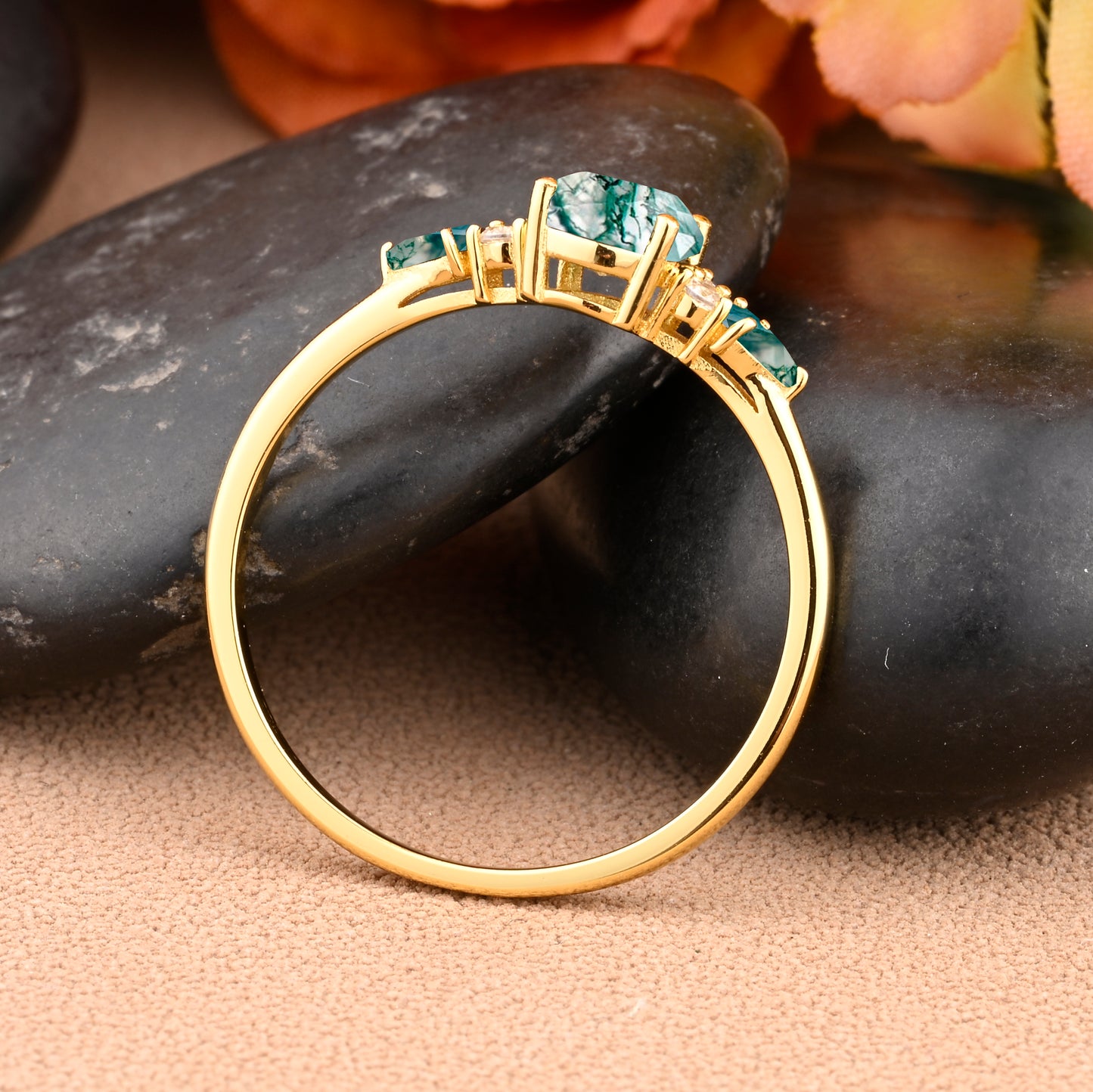 Bague de fiançailles vintage ovale en pierre de lune, bague de promesse unique en opale et moissanite