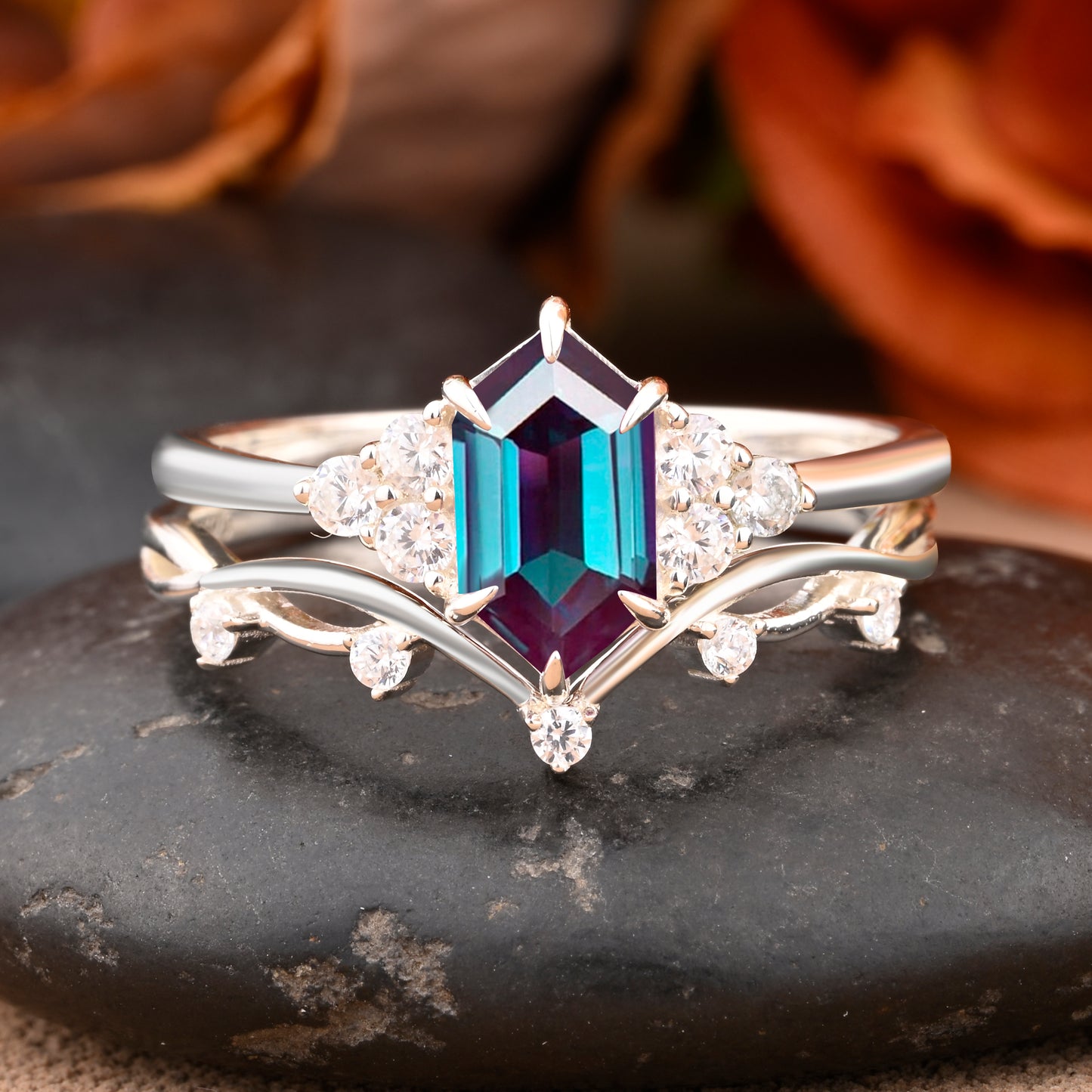 Bague de fiançailles vintage en forme de poire avec aigue-marine, ensemble de bagues de mariage uniques, cadeau d'anniversaire