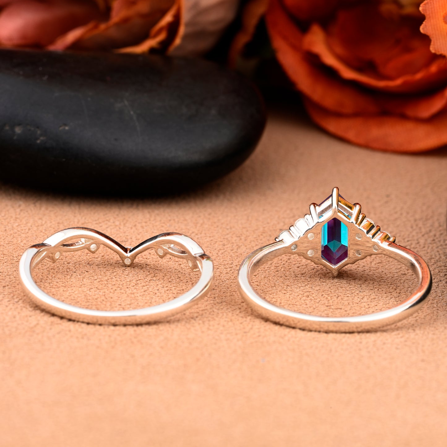 Bague de fiançailles vintage en forme de poire avec aigue-marine, ensemble de bagues de mariage uniques, cadeau d'anniversaire