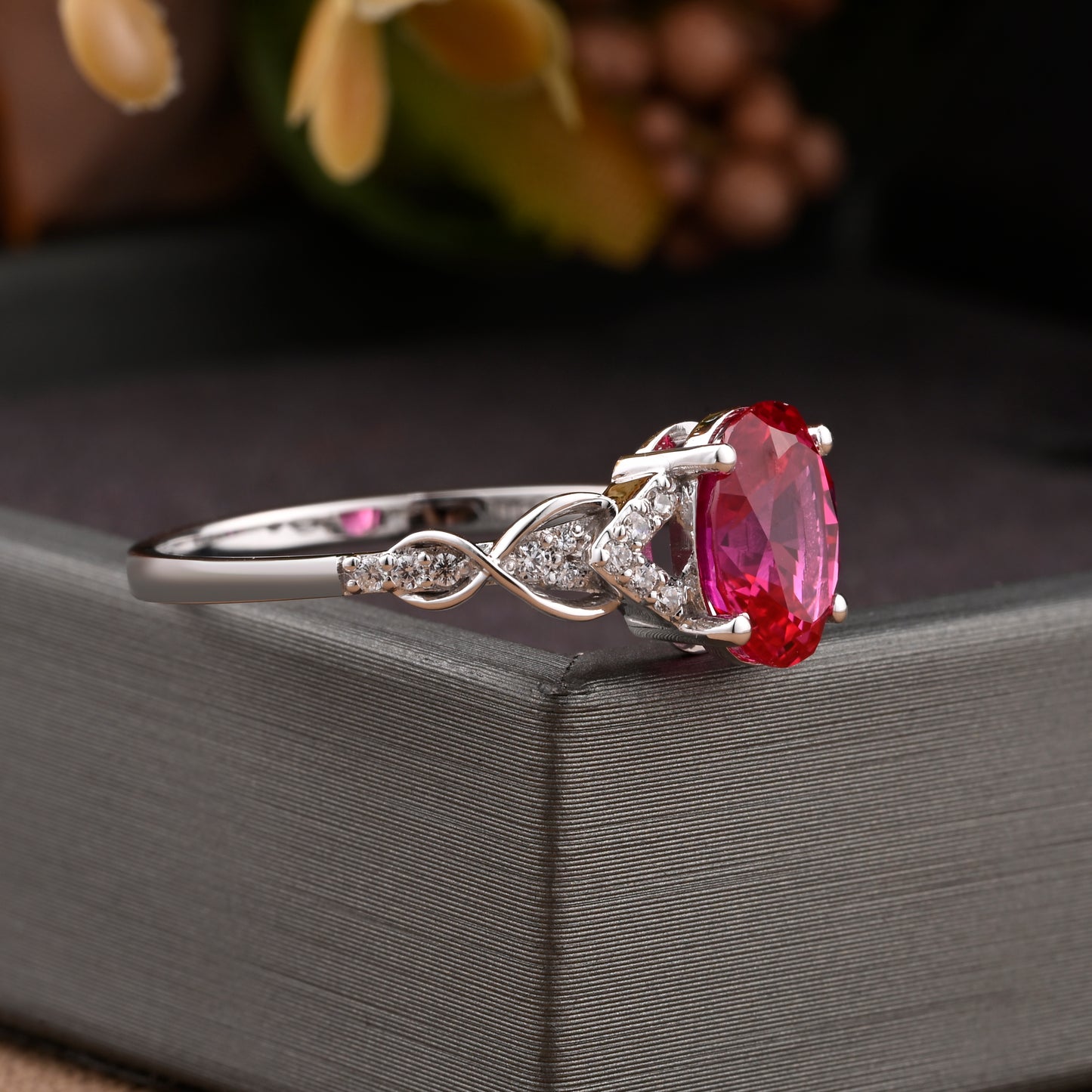 Oval Ruby Engagement Ring Vintage Sterling Silver Ring Women Moissanite Twisted Hollow Wedding Ring Bridal Promise Ring