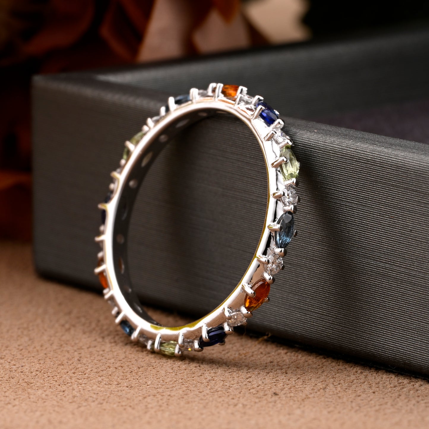 Unique Marquise wedding band Rose gold colorful wedding band women full eternity matching stacking ring Anniversary gift for her