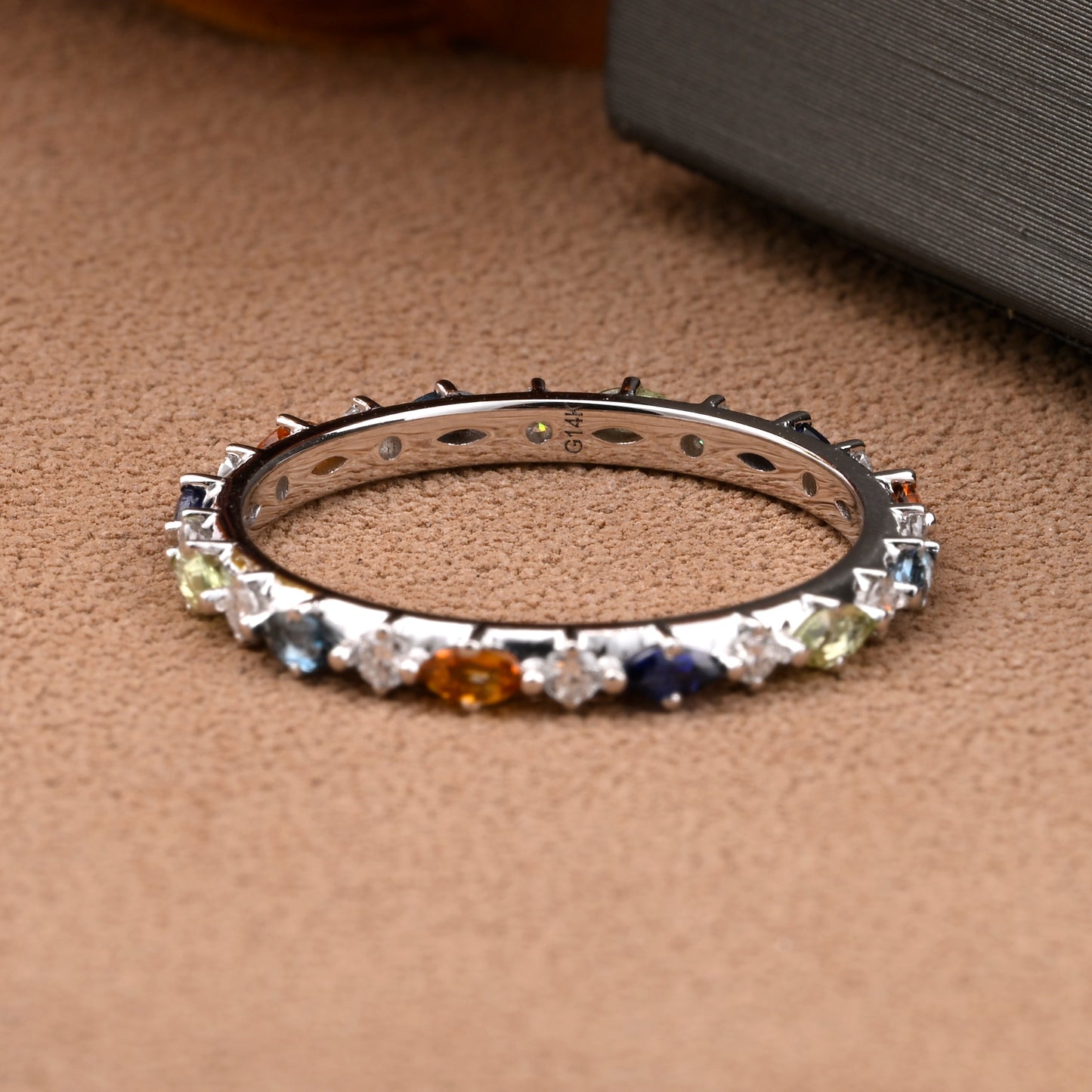 Unique Marquise wedding band Rose gold colorful wedding band women full eternity matching stacking ring Anniversary gift for her