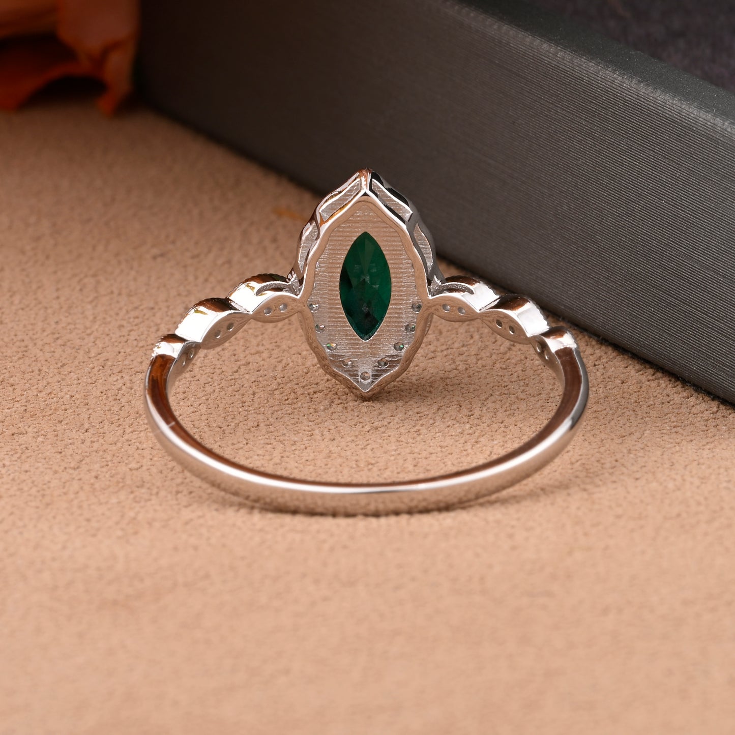 Marquise Emerald Engagement Ring Art Deco Emerald Wedding Ring Gemstone Bridal Ring 14k Gold Ring Unique Promise Anniversary Gift