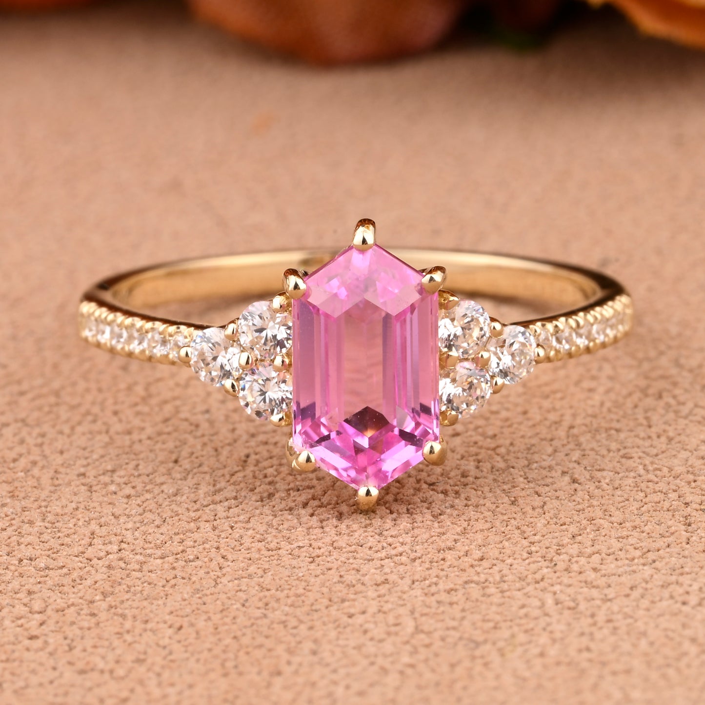 Vintage Unique Pink Sapphire Engagement Ring Solid 14K Gold Pink Sapphire Ring July Birthstone Ring Delicate Pink Sapphire Gemstone Ring Handmade Bridal Jewelry