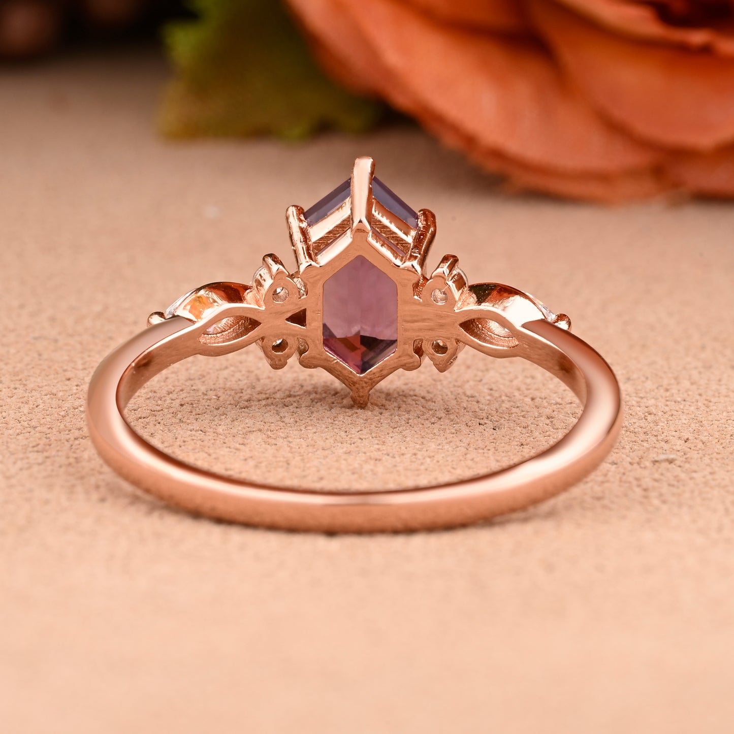 Vintage Amethyst Engagement Ring Hexagon Shape Anniversary Ring Solid Gold Solitaire Unique Moissanite Ring for Women