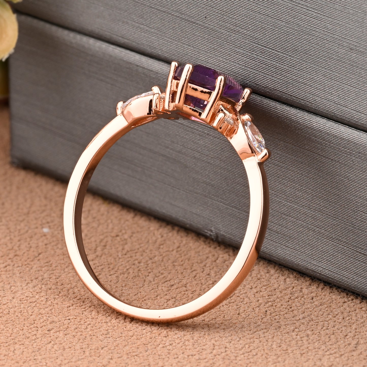 Vintage Amethyst Engagement Ring Hexagon Shape Anniversary Ring Solid Gold Solitaire Unique Moissanite Ring for Women