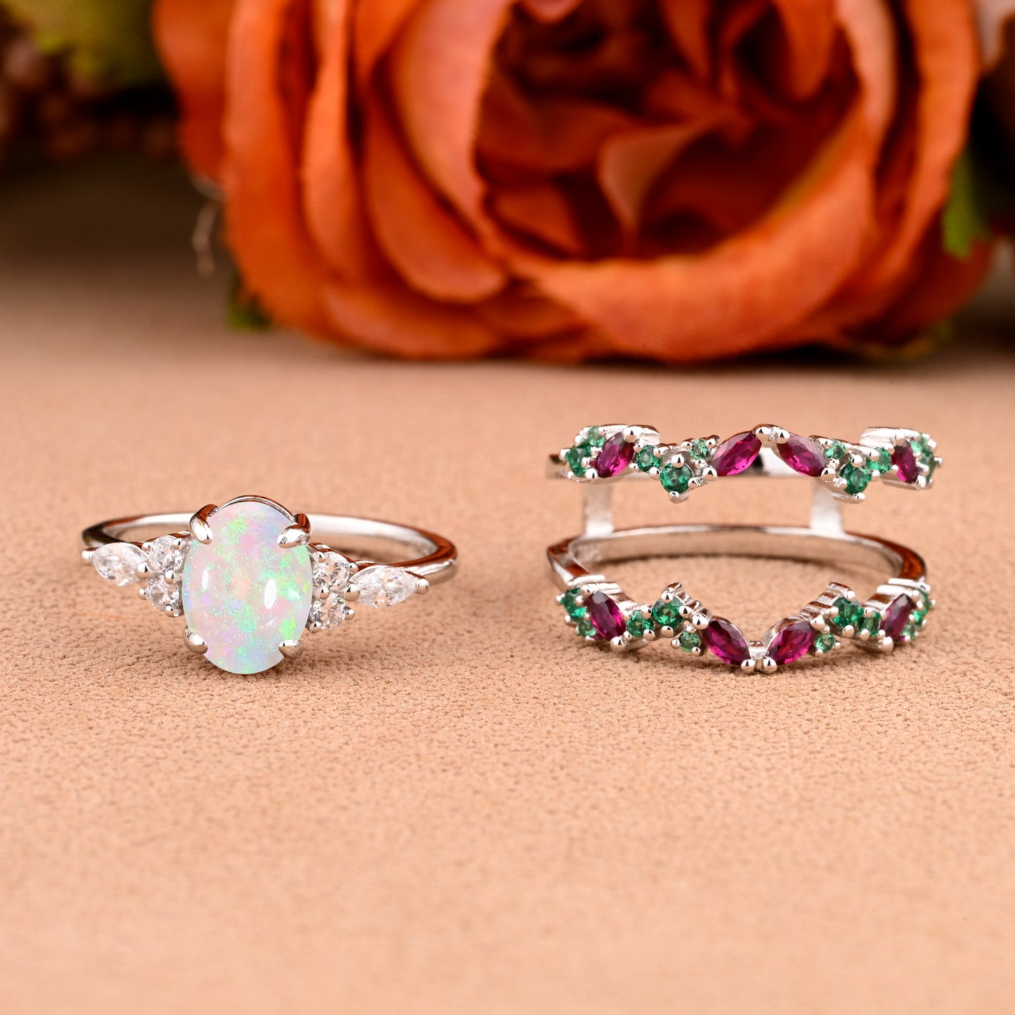 Bague de fiançailles vintage en forme de poire avec aigue-marine, ensemble de bagues de mariage uniques, cadeau d'anniversaire