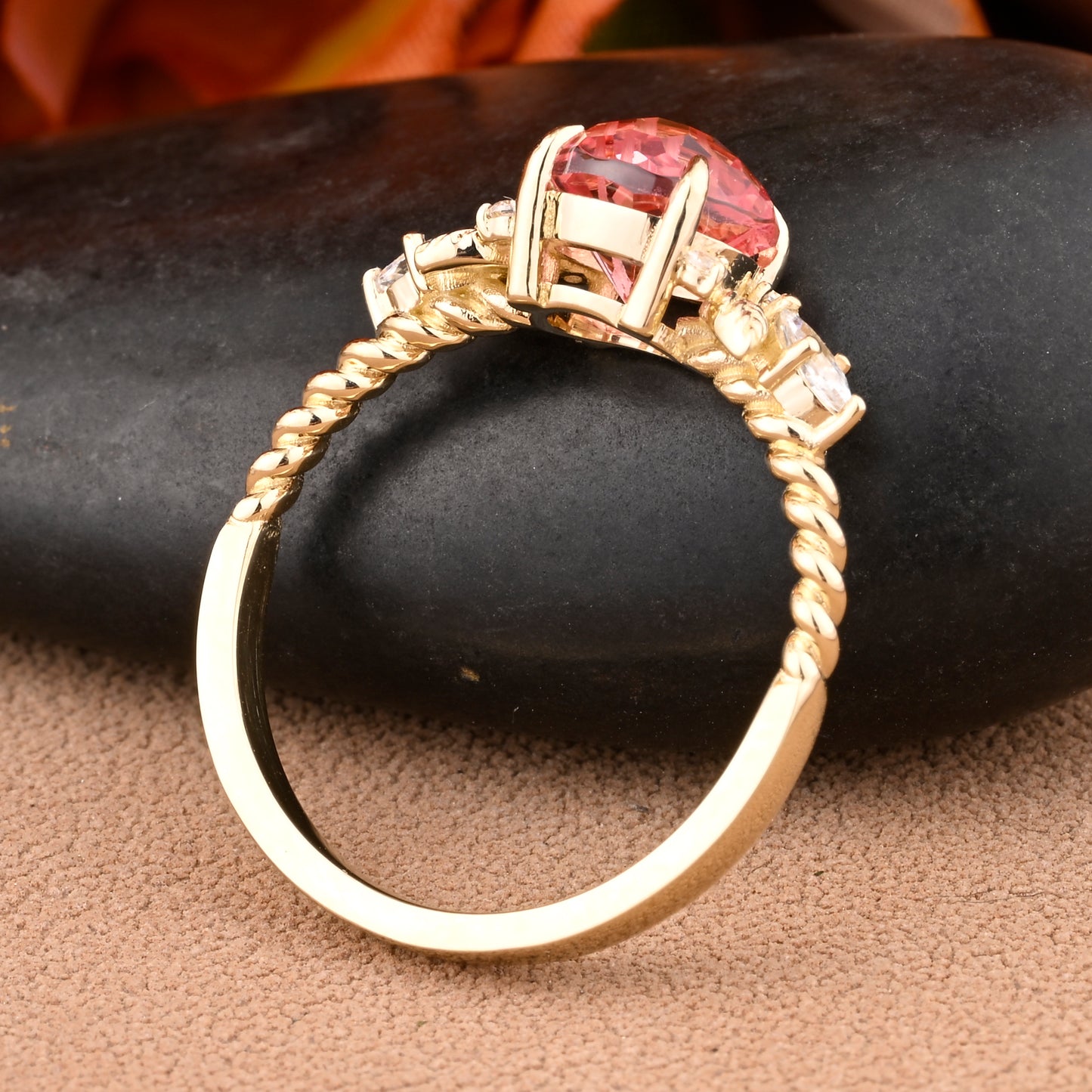 Unique Round Cut Pink Sapphire Engagement Ring Vintage Rose Gold Moissanite Wedding Ring For Women Moissanite Bridal Ring Anniversary Gift For Her