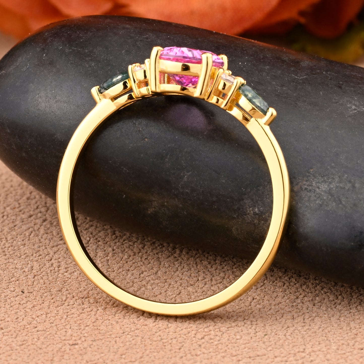 Vintage Oval Mondstein Verlobungsring Unikat Opal Moissanit Versprechensring