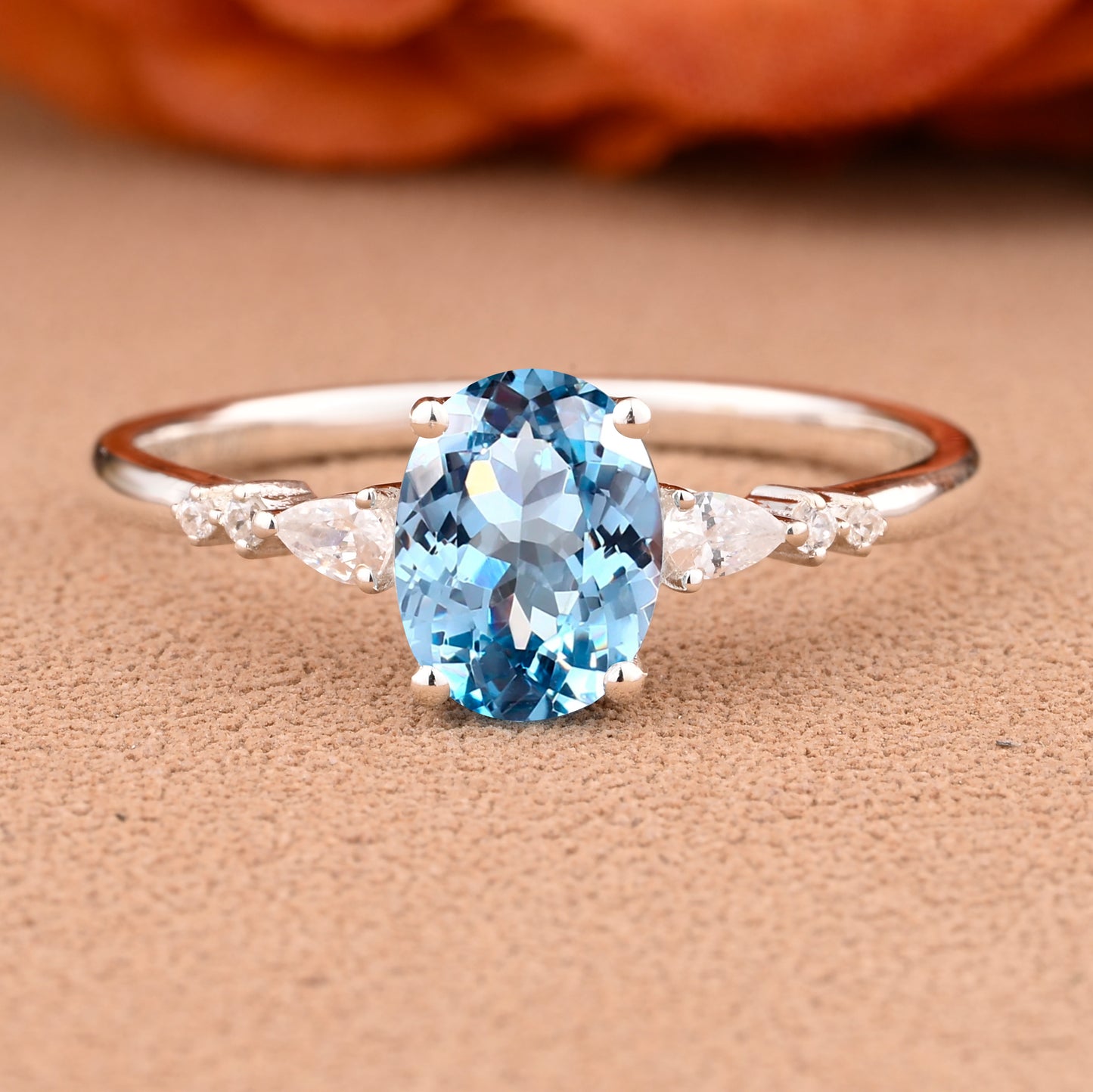 Bague de fiançailles vintage ovale en pierre de lune, bague de promesse unique en opale et moissanite