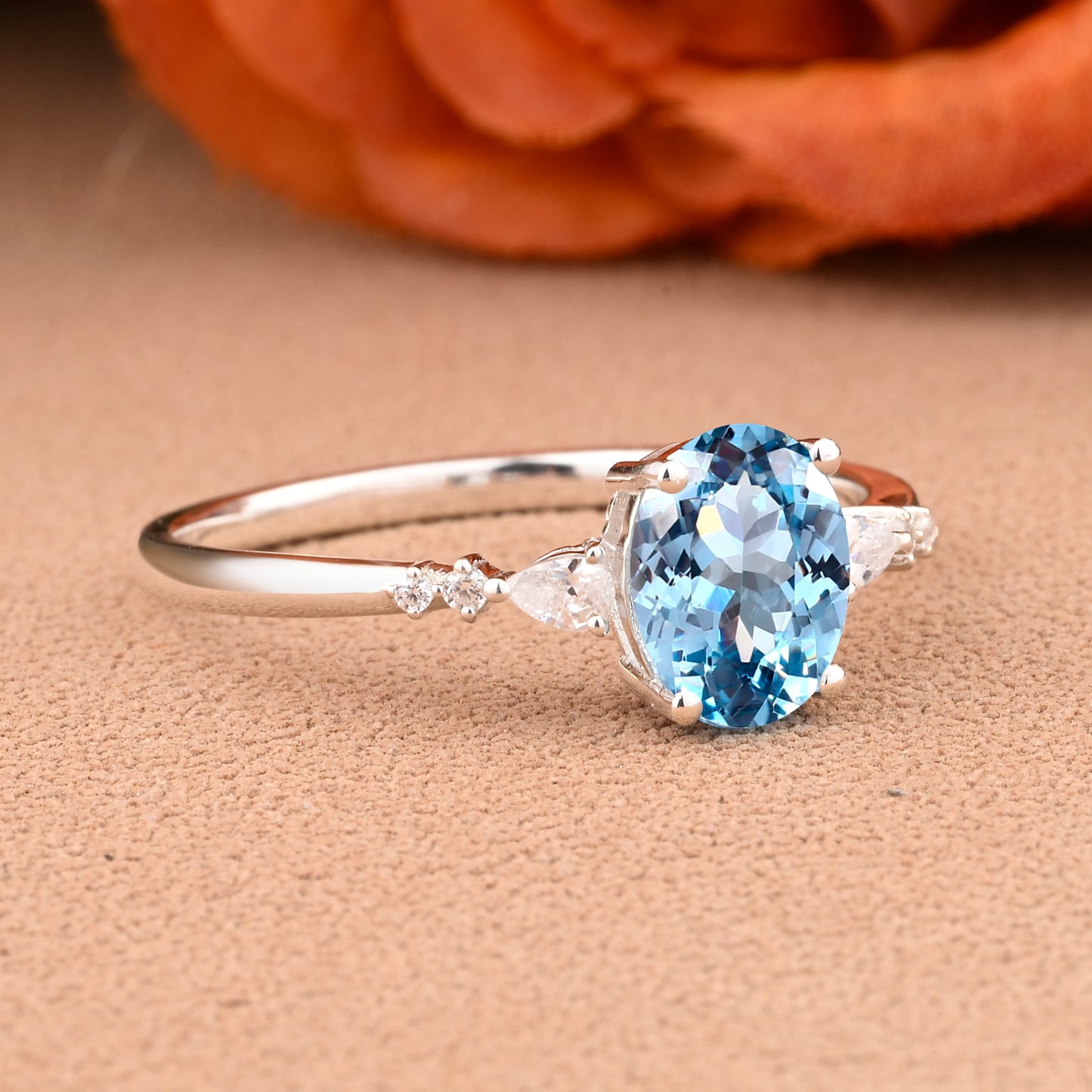 Bague de fiançailles vintage ovale en pierre de lune, bague de promesse unique en opale et moissanite