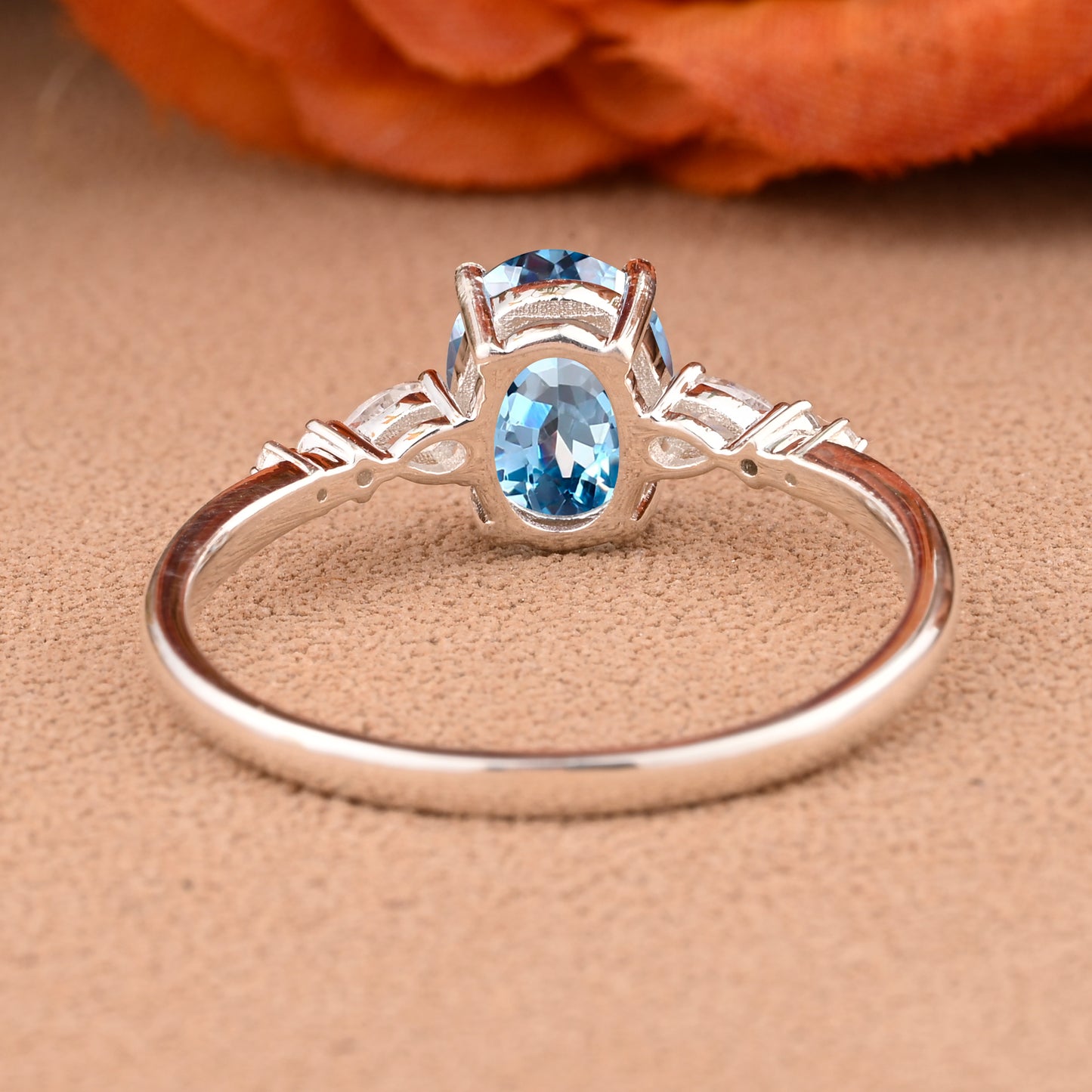 Bague de fiançailles vintage ovale en pierre de lune, bague de promesse unique en opale et moissanite