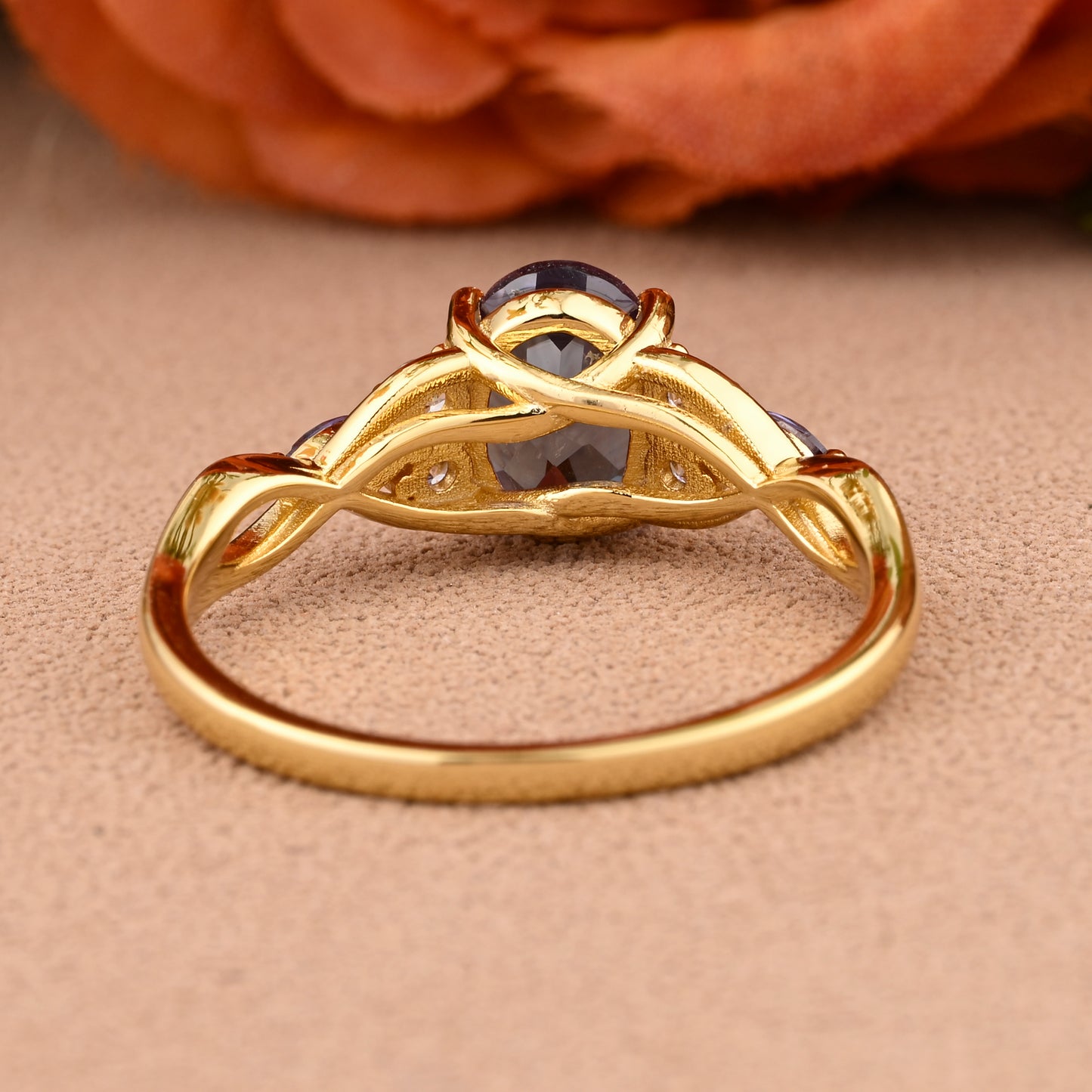 Bague de fiançailles en pierre de soleil ovale, bague de mariage unique en moissanite, cadeau pour elle