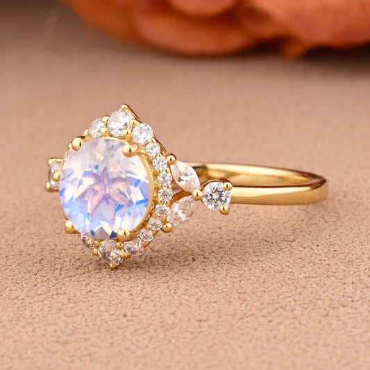 Vintage Moissanite Wedding Ring Set Unique Round Cut Moissanite Engagement Ring Moissanite Gemstone Ring Anniversary Gift For Her