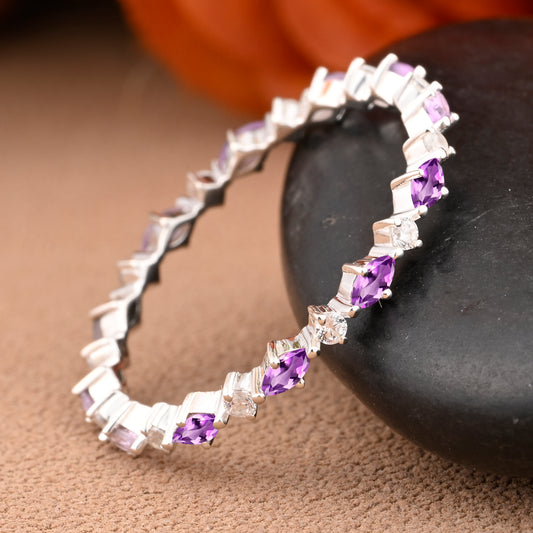 Unique Marquise Amethyst wedding band Rose gold moissanite wedding band women full eternity matching stacking ring Anniversary gift for her