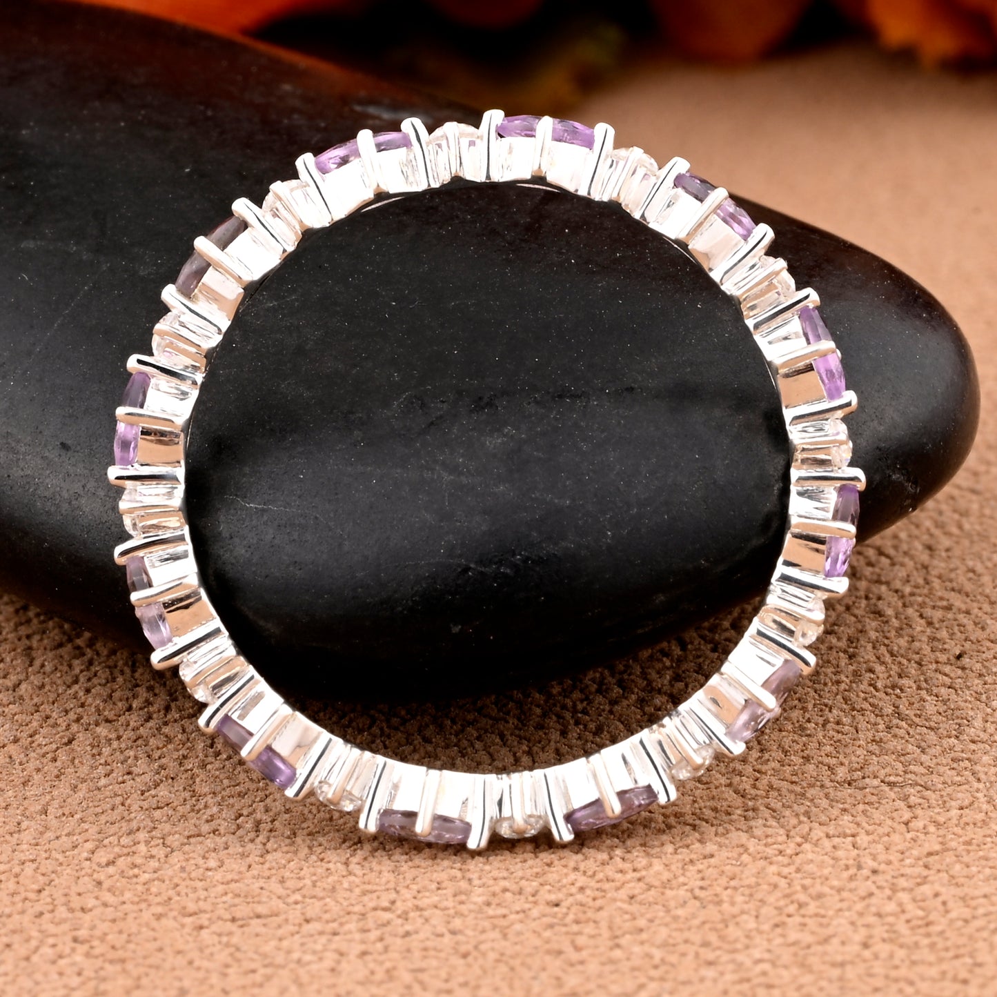 Unique Marquise Amethyst wedding band Rose gold moissanite wedding band women full eternity matching stacking ring Anniversary gift for her