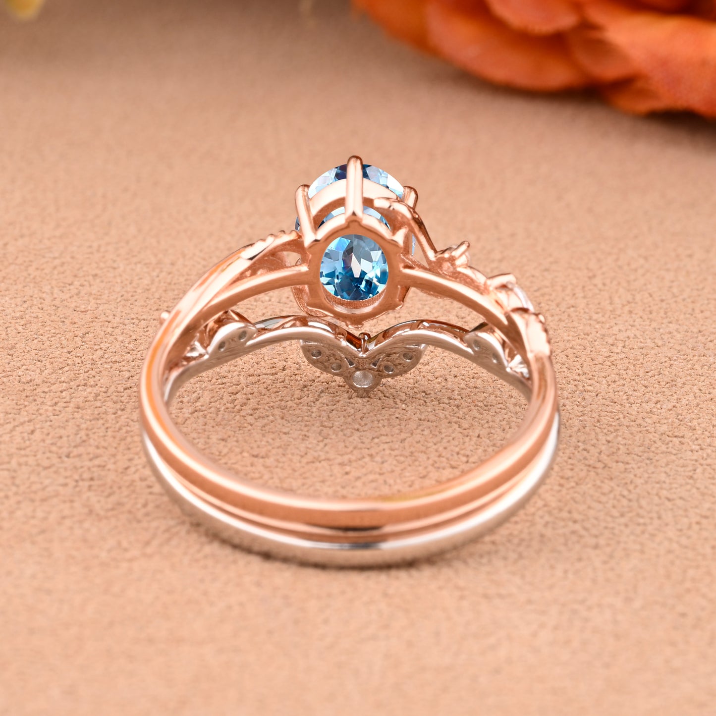 Bague de fiançailles vintage en forme de poire avec aigue-marine, ensemble de bagues de mariage uniques, cadeau d'anniversaire