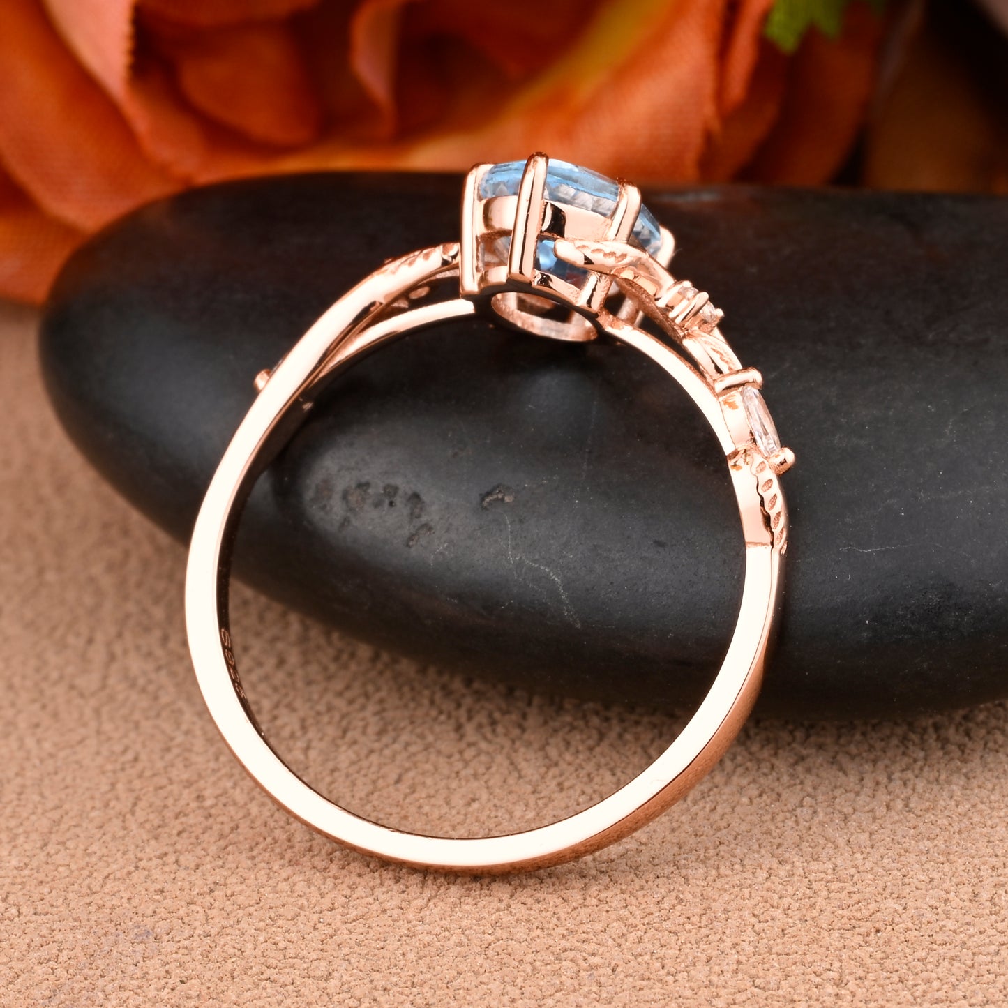 Bague de fiançailles vintage en forme de poire avec aigue-marine, ensemble de bagues de mariage uniques, cadeau d'anniversaire