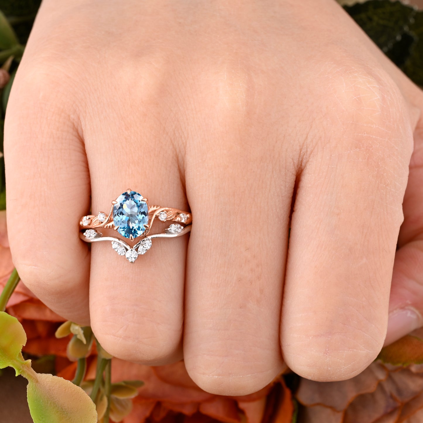 Bague de fiançailles vintage en forme de poire avec aigue-marine, ensemble de bagues de mariage uniques, cadeau d'anniversaire