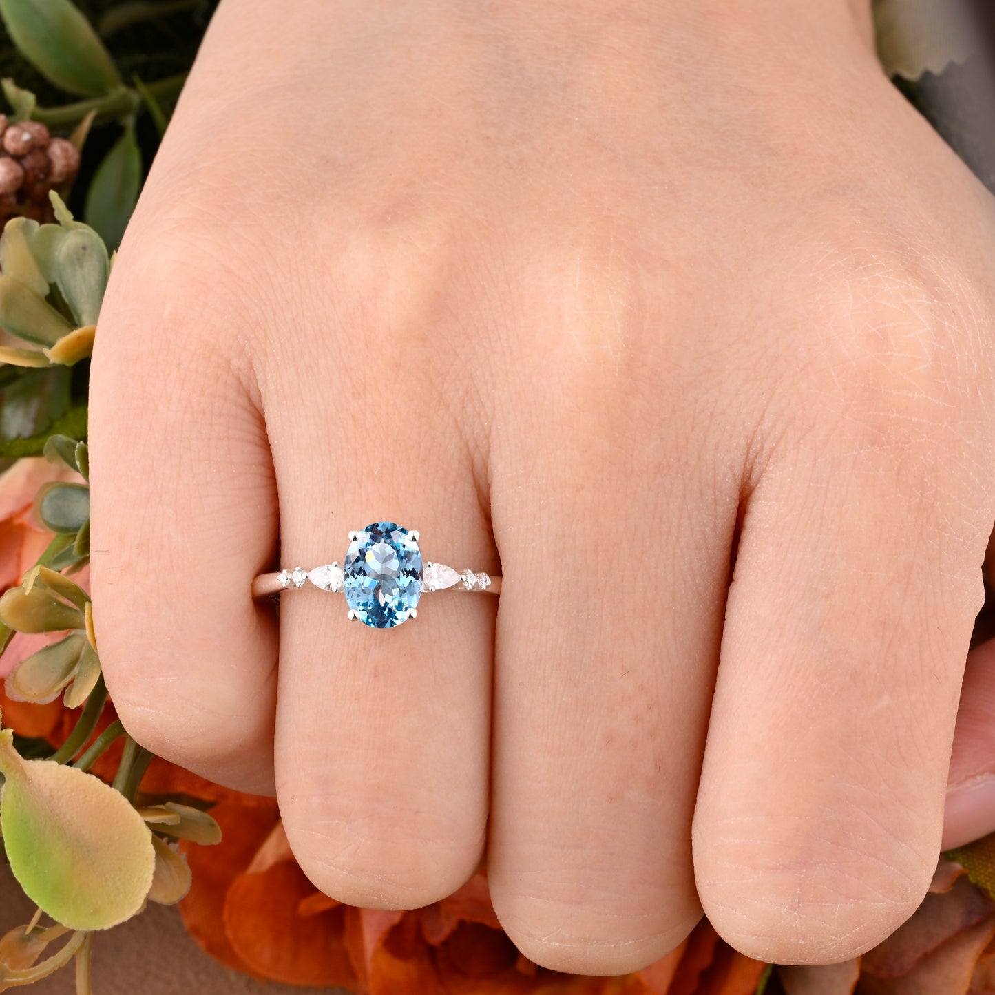 Bague de fiançailles vintage ovale en pierre de lune, bague de promesse unique en opale et moissanite