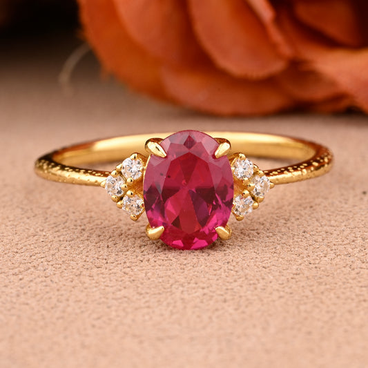 Vintage Unique Ruby Engagement Ring Solid 14K Gold Red Ruby Ring July Birthstone Ring Delicate Ruby Gemstone Ring Handmade Bridal Jewelry