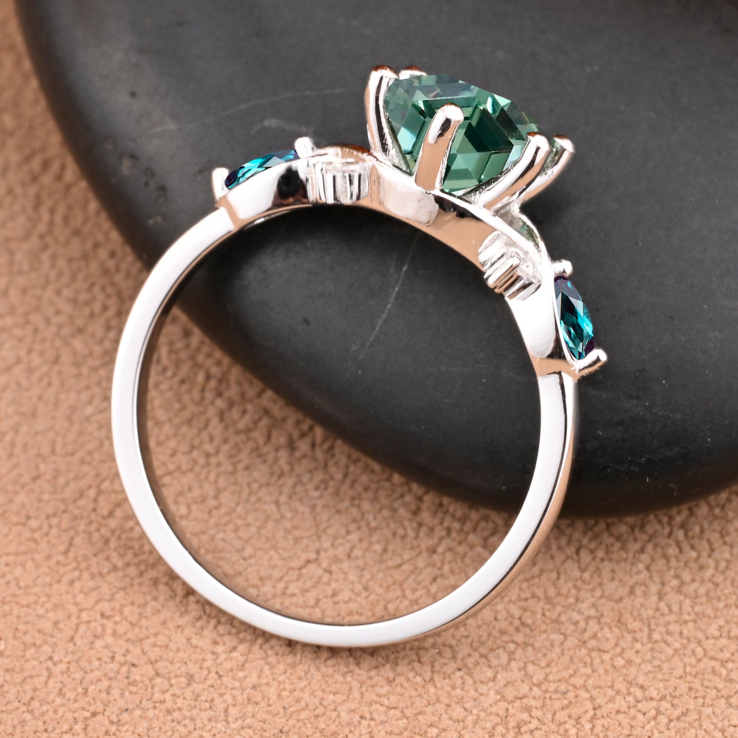 Vintage Hexagon Cut Tsavorite Engagement Ring Nature Inspired Emerald Cluster Promise Ring Rose Gold Art Deco Leaf Women Gemstone Branch Ring