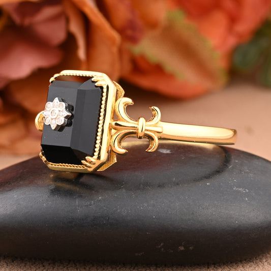 Vintage Black Onyx Emerald Cut Ring Art Deco Black Onyx Engagement Rings Handmade Octagon Gemstone Statement Ring Personalized Jewelry Gift For Her