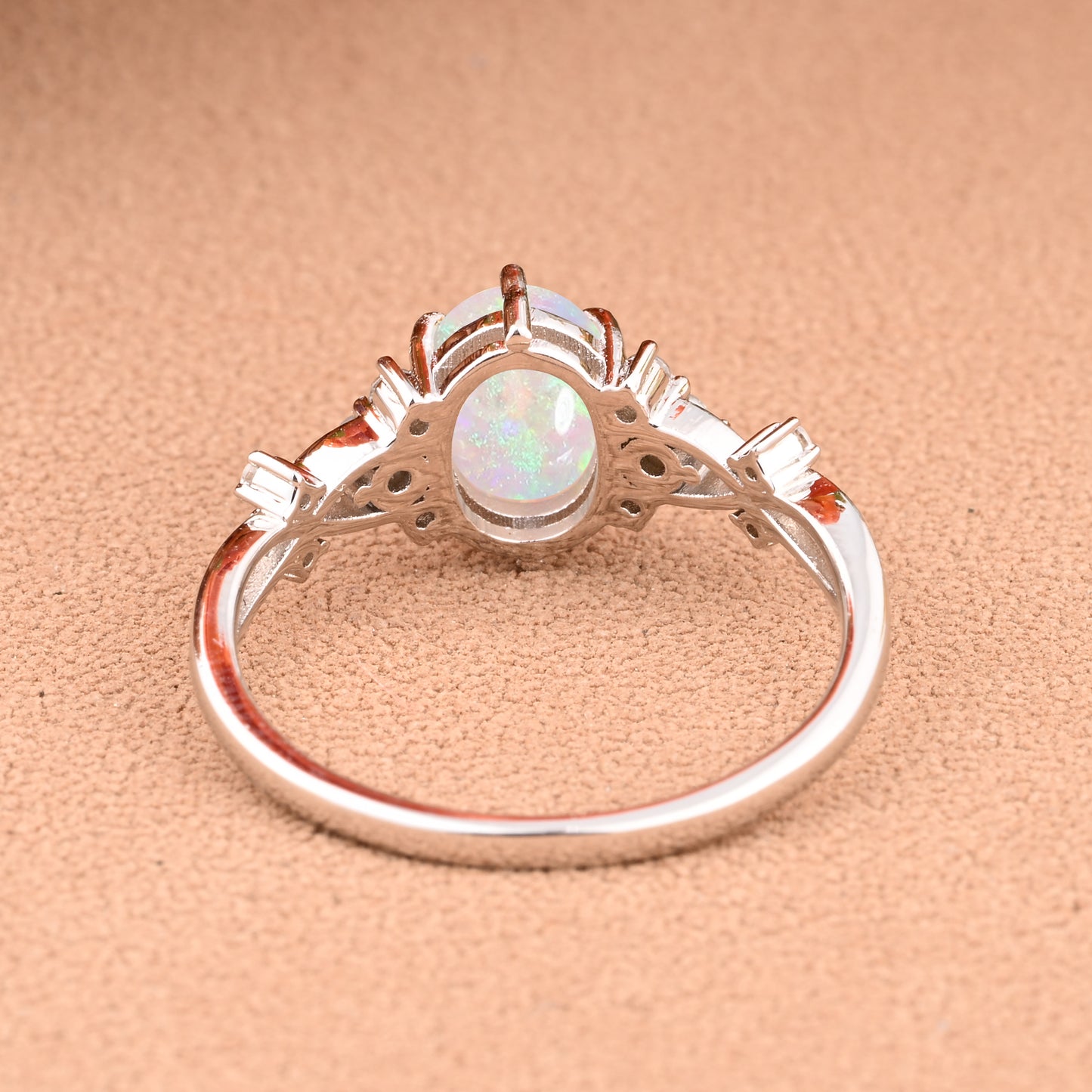 Bague de fiançailles vintage ovale en pierre de lune, bague de promesse unique en opale et moissanite