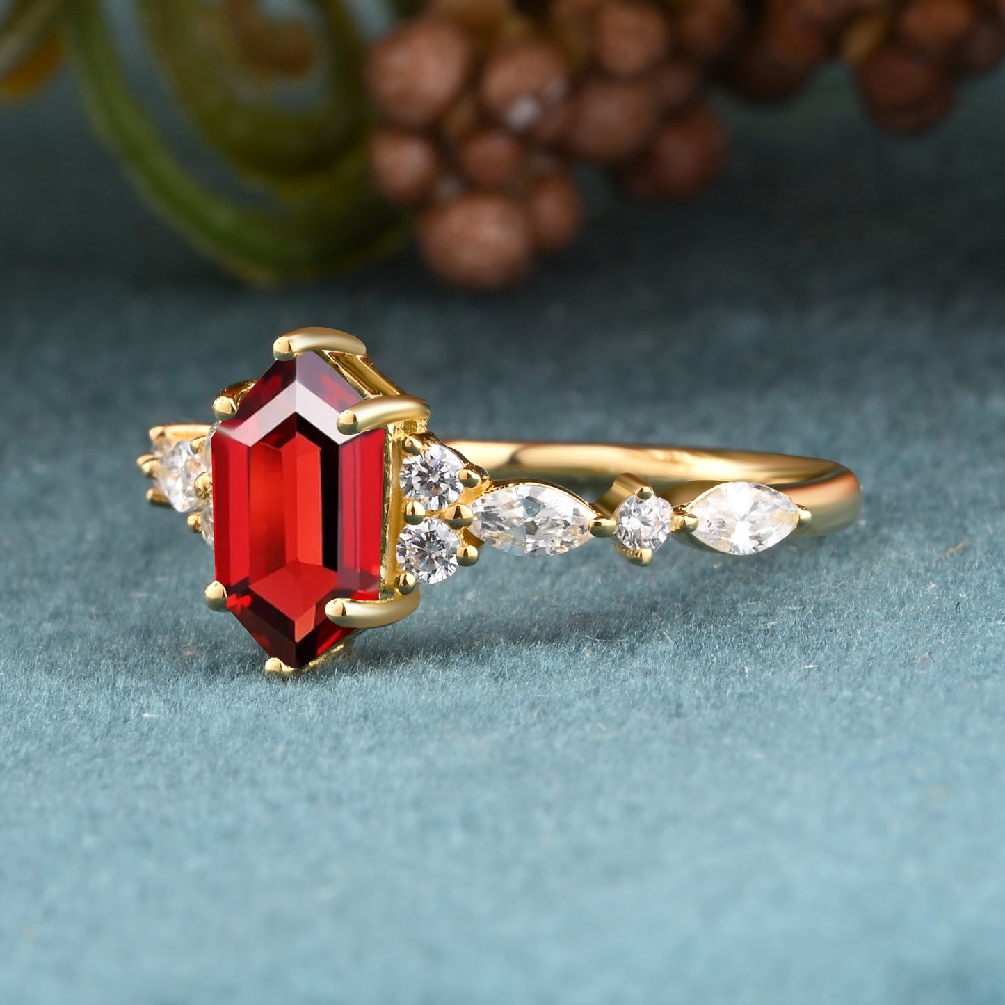 Unique Ruby Ring For Women Hexagon Cut Ruby Engagement Ring Art Deco Ruby Ring Dainty Bridal Ring Ruby Jewelry Anniversary Ring For Her