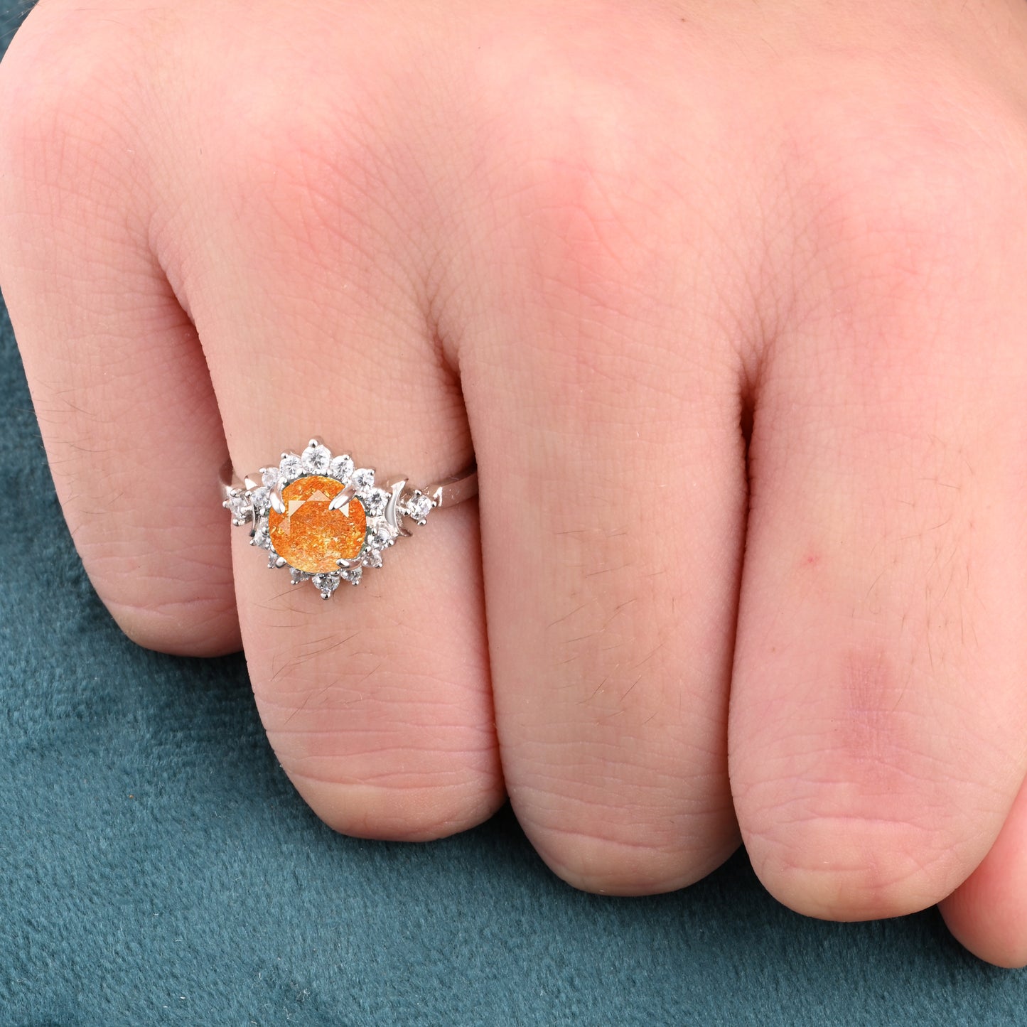 Natural Sunstone Engagement Ring Sunstone Wedding Ring Moon Orange Natural Sunstone Ring Vintage Rose Gold Bridal Ring Ring Gift For Her