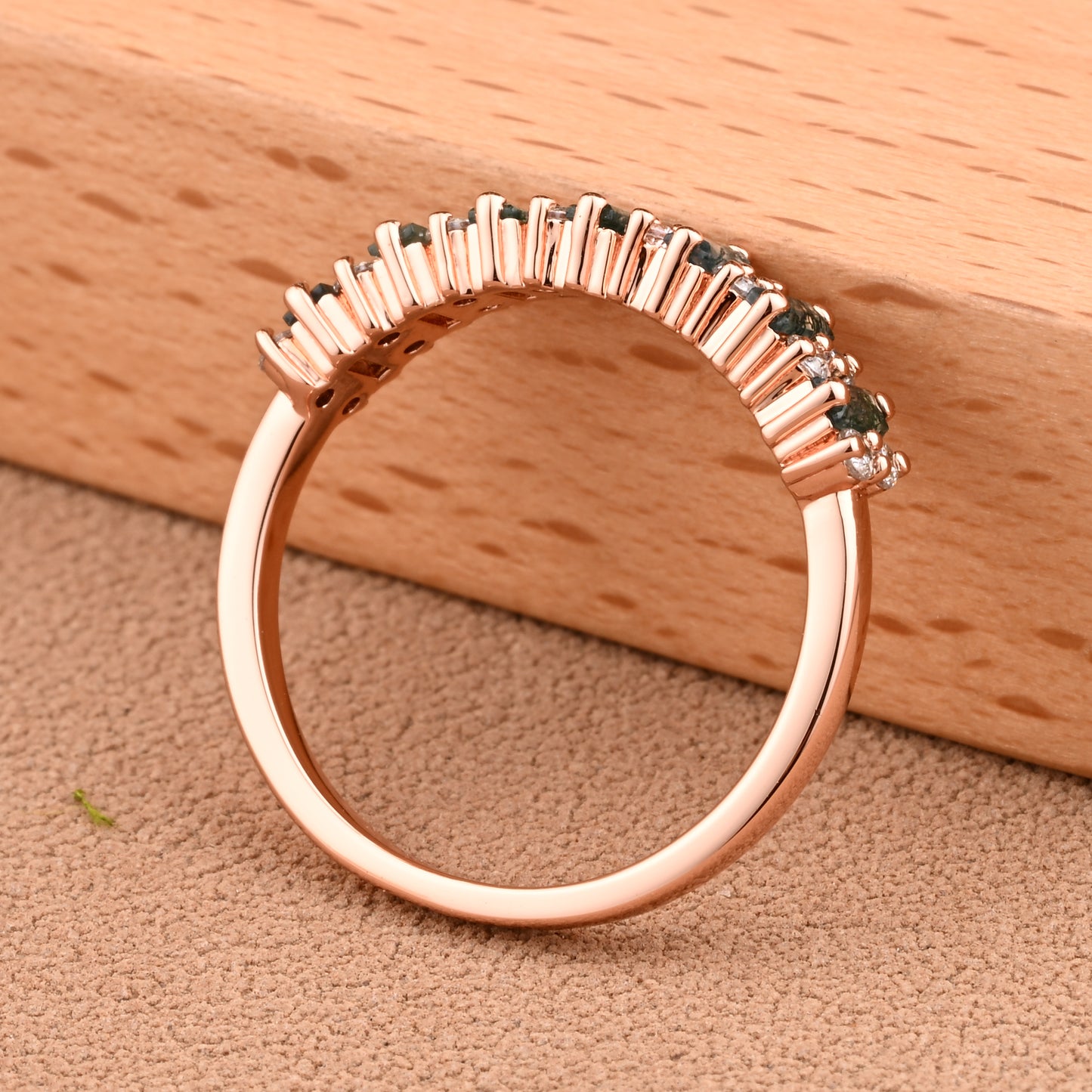 Baguette Moss Agate Wedding Band Ring Art Deco Eternity Band Unique Moss Agate Gold Ring Moss Agate Matching Ring Personalized Gift For Her