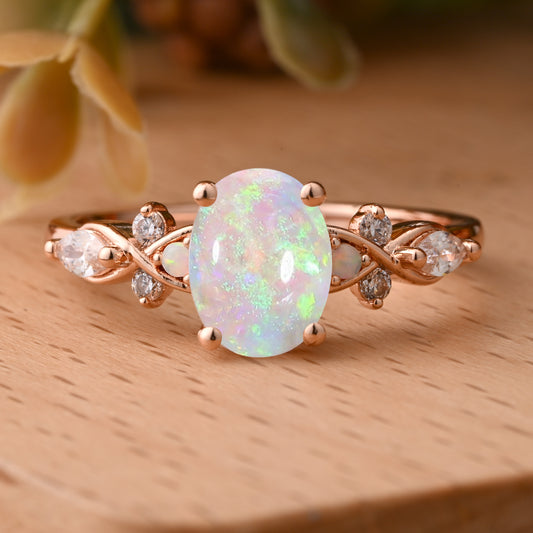 Vintage Oval Opal Engagement Ring Unique Oval Opal Promise Ring