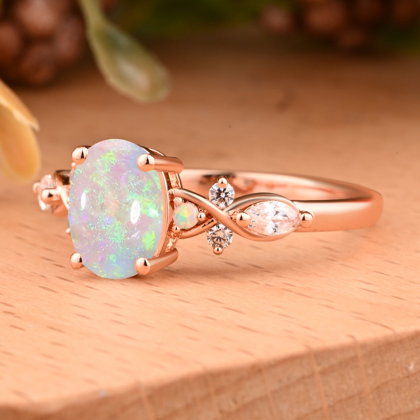 Vintage Oval Opal Engagement Ring Unique Oval Opal Promise Ring
