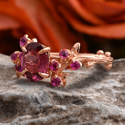 Oval Cut Lavender Amethyst Engagement Ring Vintage Rose Cluster Amethyst Pink Sapphire Bridal Wedding Ring Set Unique Gift For Her Ver.2