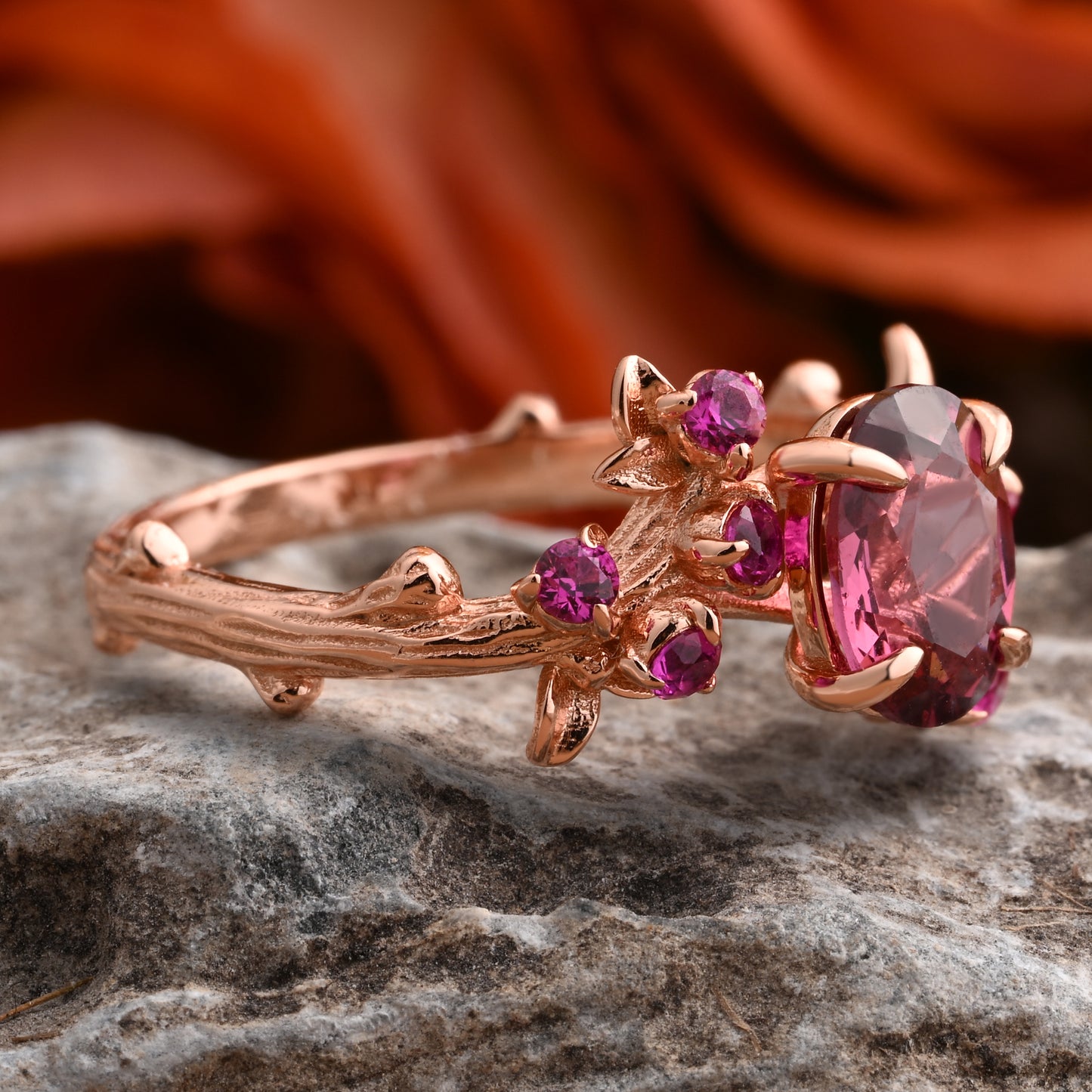 Oval Cut Lavender Amethyst Engagement Ring Vintage Rose Cluster Amethyst Pink Sapphire Bridal Wedding Ring Set Unique Gift For Her Ver.2