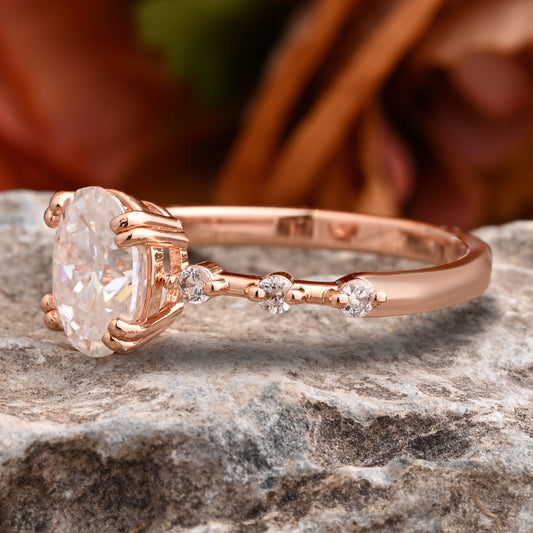 Vintage Oval Shape Moisssanite Ring Unique Moissanite Deco Gemstone Promise Bridal Ring